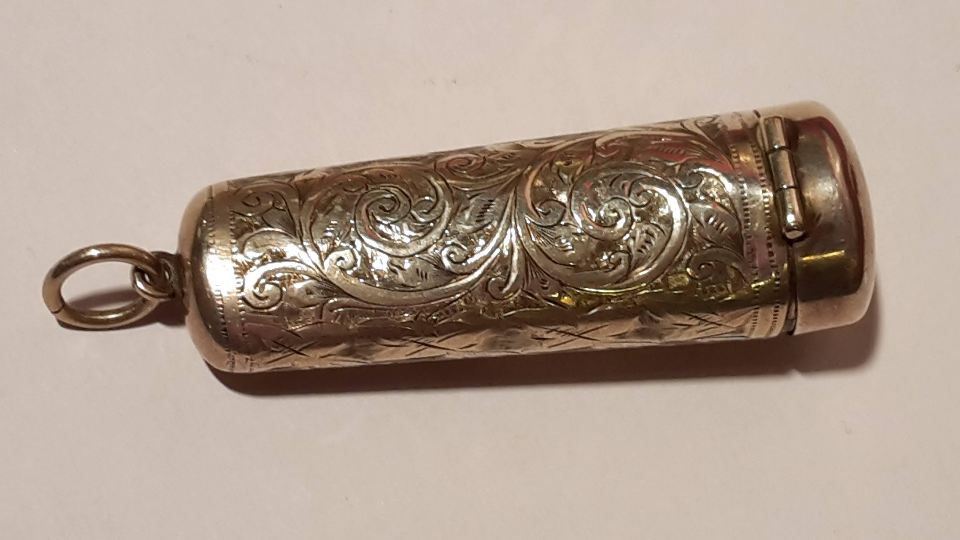 English Cigarette Mouthpiece Silver Case in the Style of Victorian Gold Amber For Sale