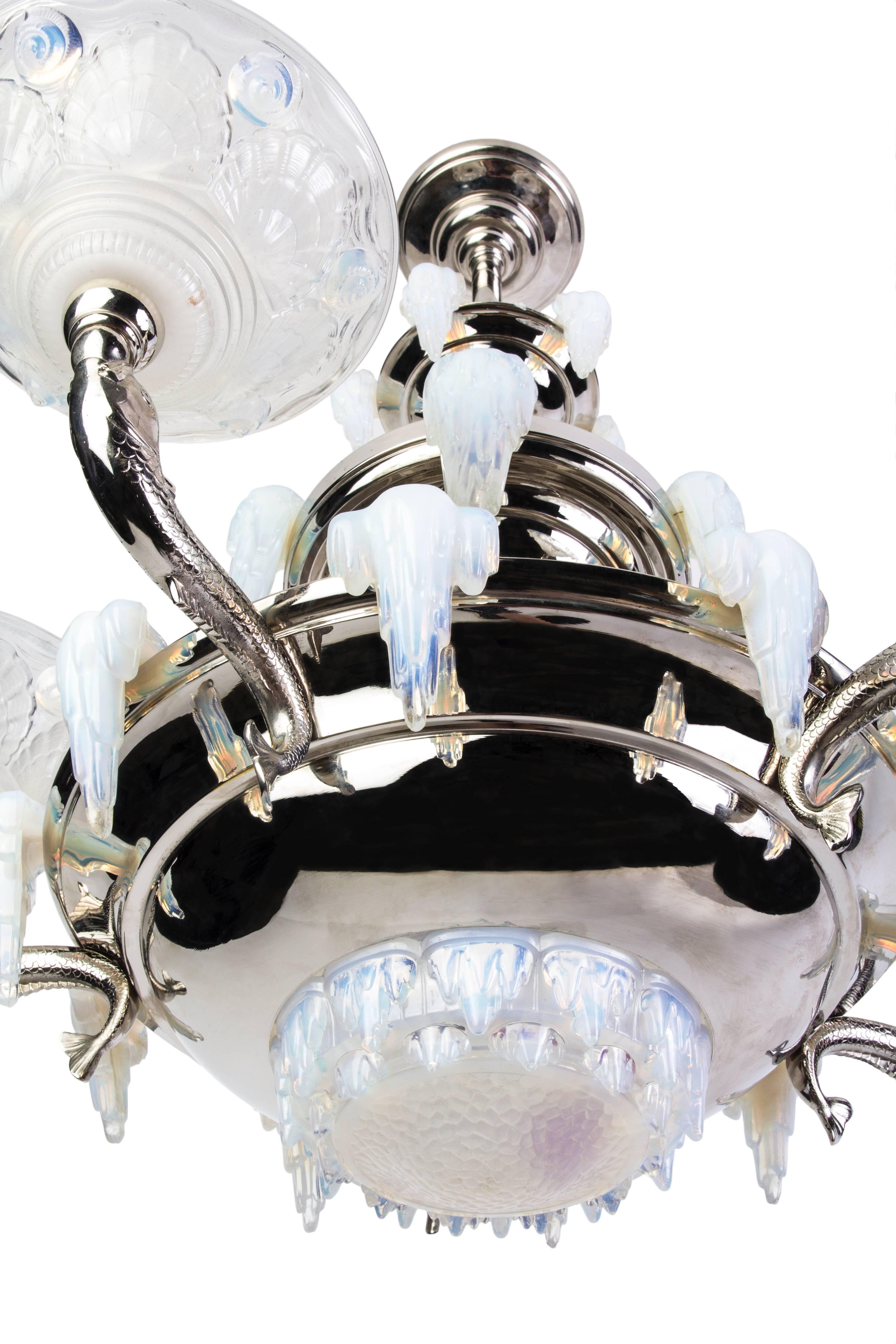 Plated Grand French Art Deco Chandelier by Petitot For Sale