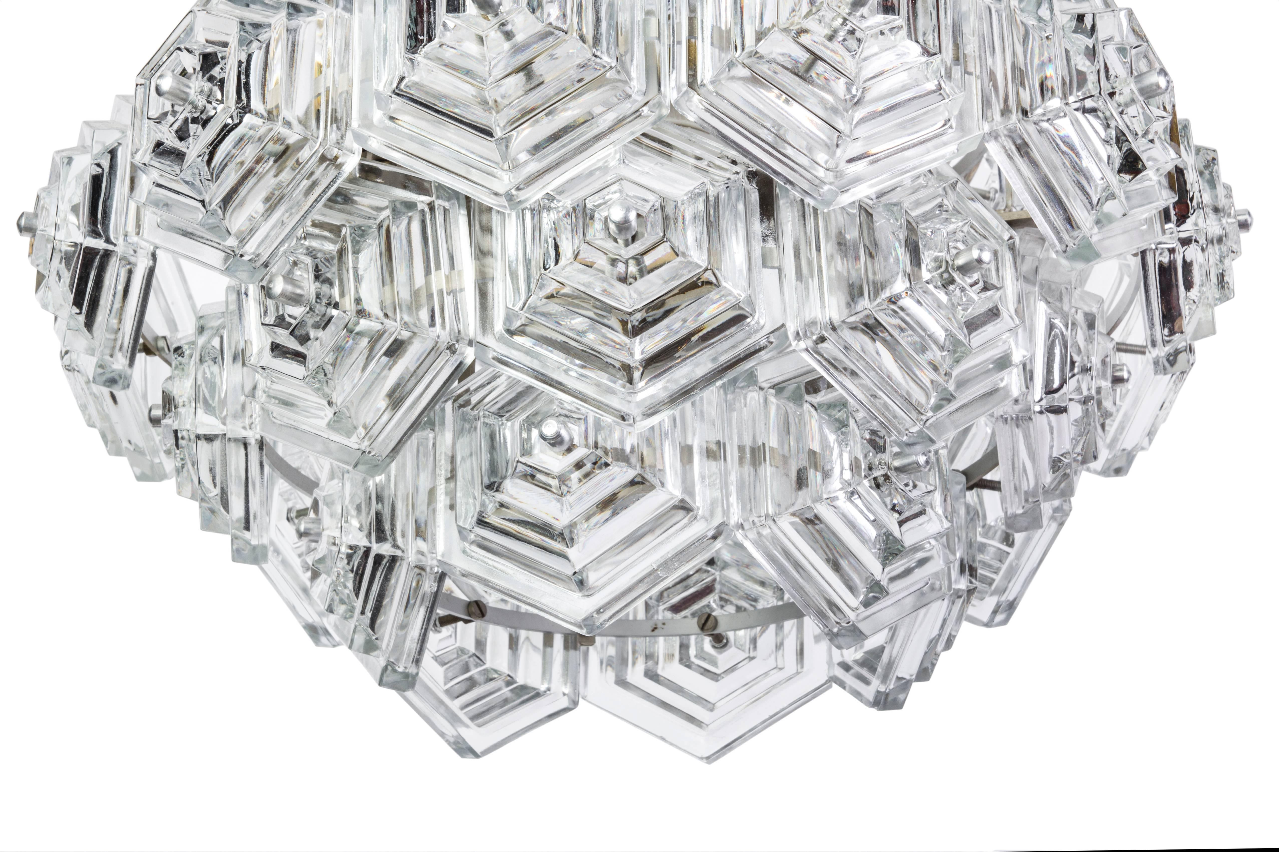 German Beautiful Mid-Century Modernist Crystal Chandelier