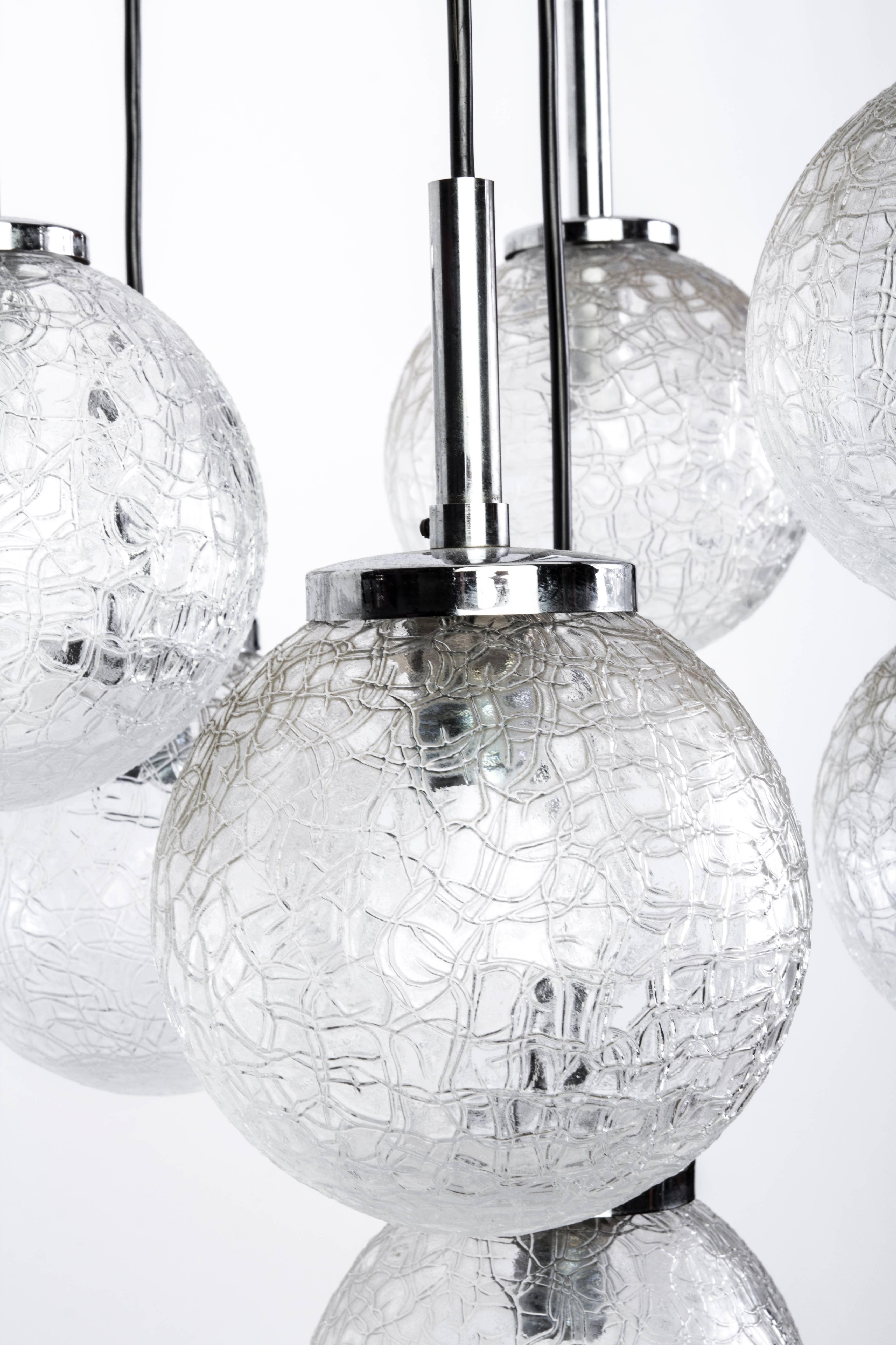 Stunning Mid-Century Modernist Glass Ball Chandelier by Doria In Good Condition For Sale In Kingston, NY