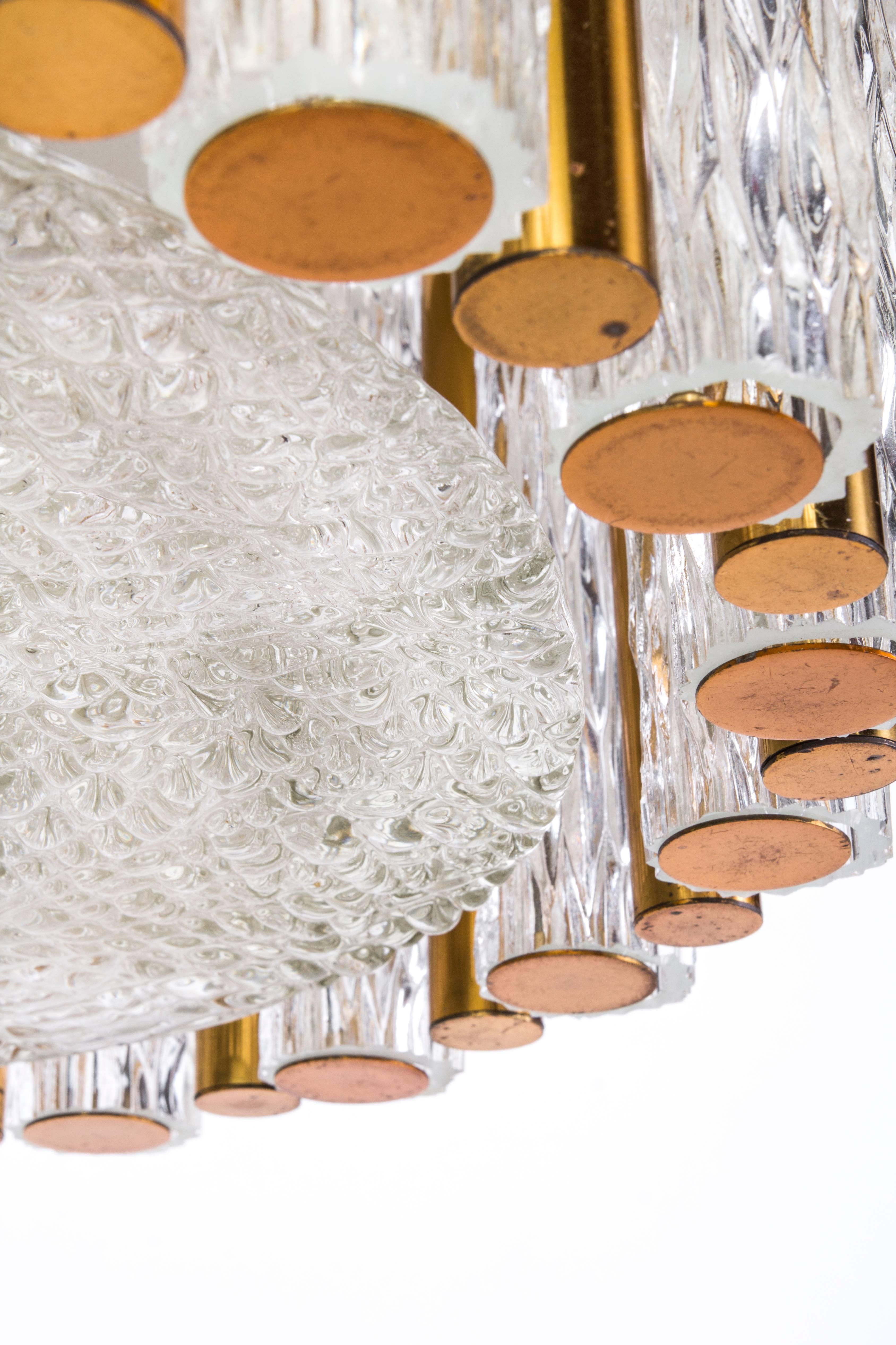 Außergewöhnlicher Kaiser-Leuchten-Kronleuchter-Deckenleuchter aus Glas und Messing in Trommelform im Zustand „Gut“ im Angebot in Kingston, NY