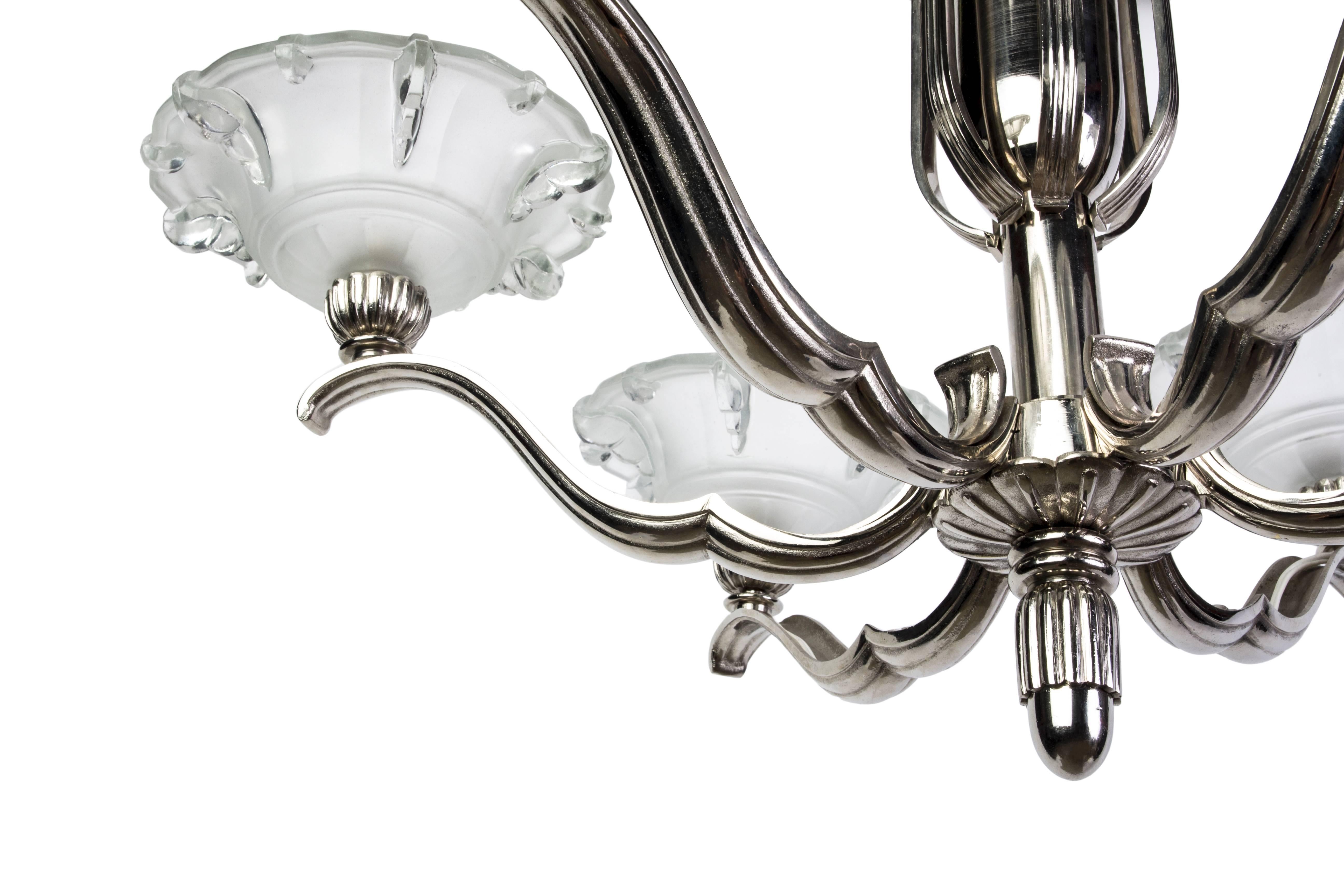 Molded Exceptional French 1930s Art Deco Chandelier by Petitot For Sale