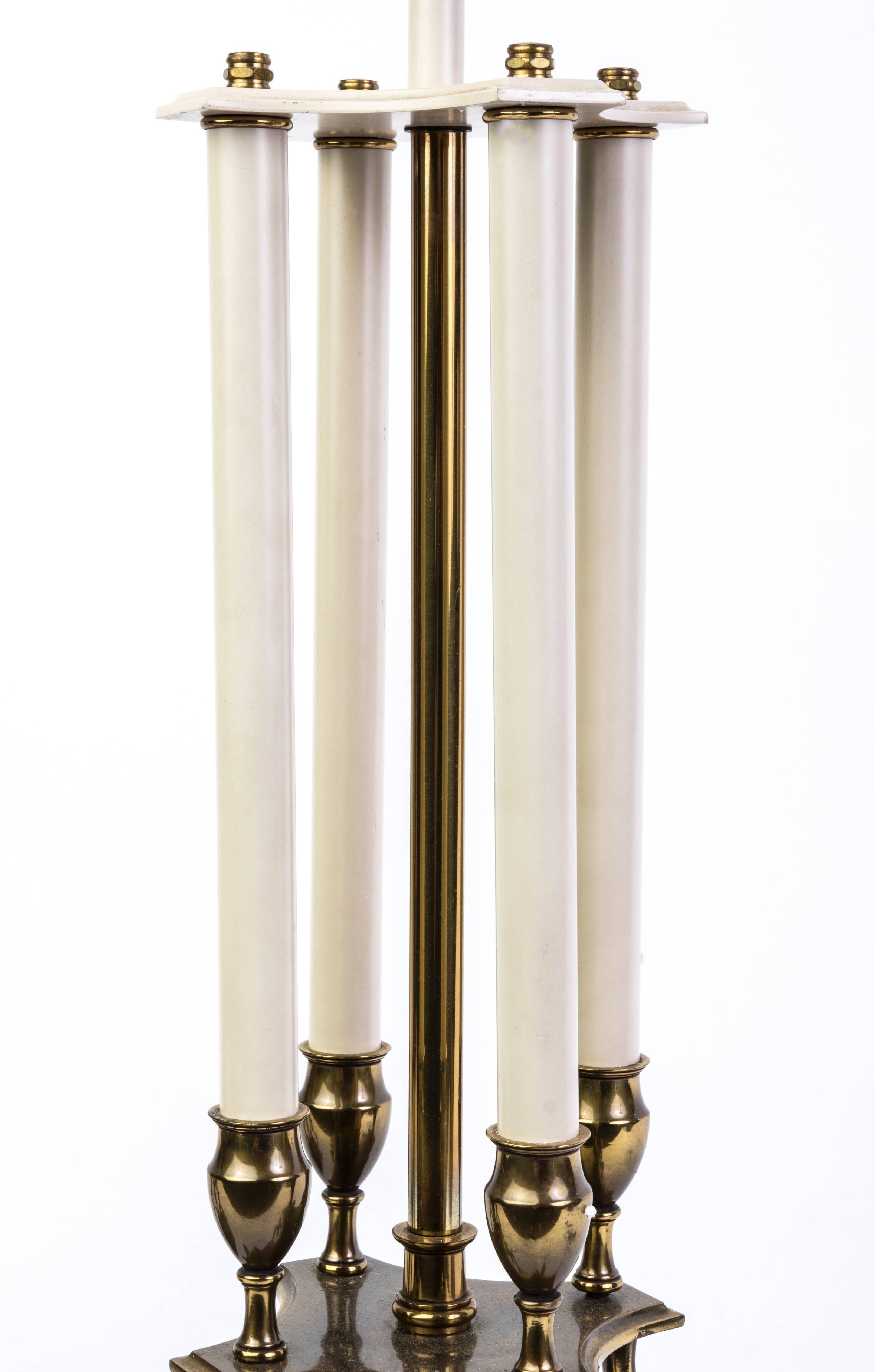 Hollywood Regency Pair of Mid-Century Modernist Stiffel Brass Candlestick Table Lamps For Sale