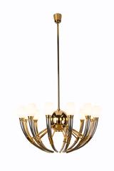 Gorgeous Thirteen-Light Silver, Gold and Opal Glass Regency Chandelier