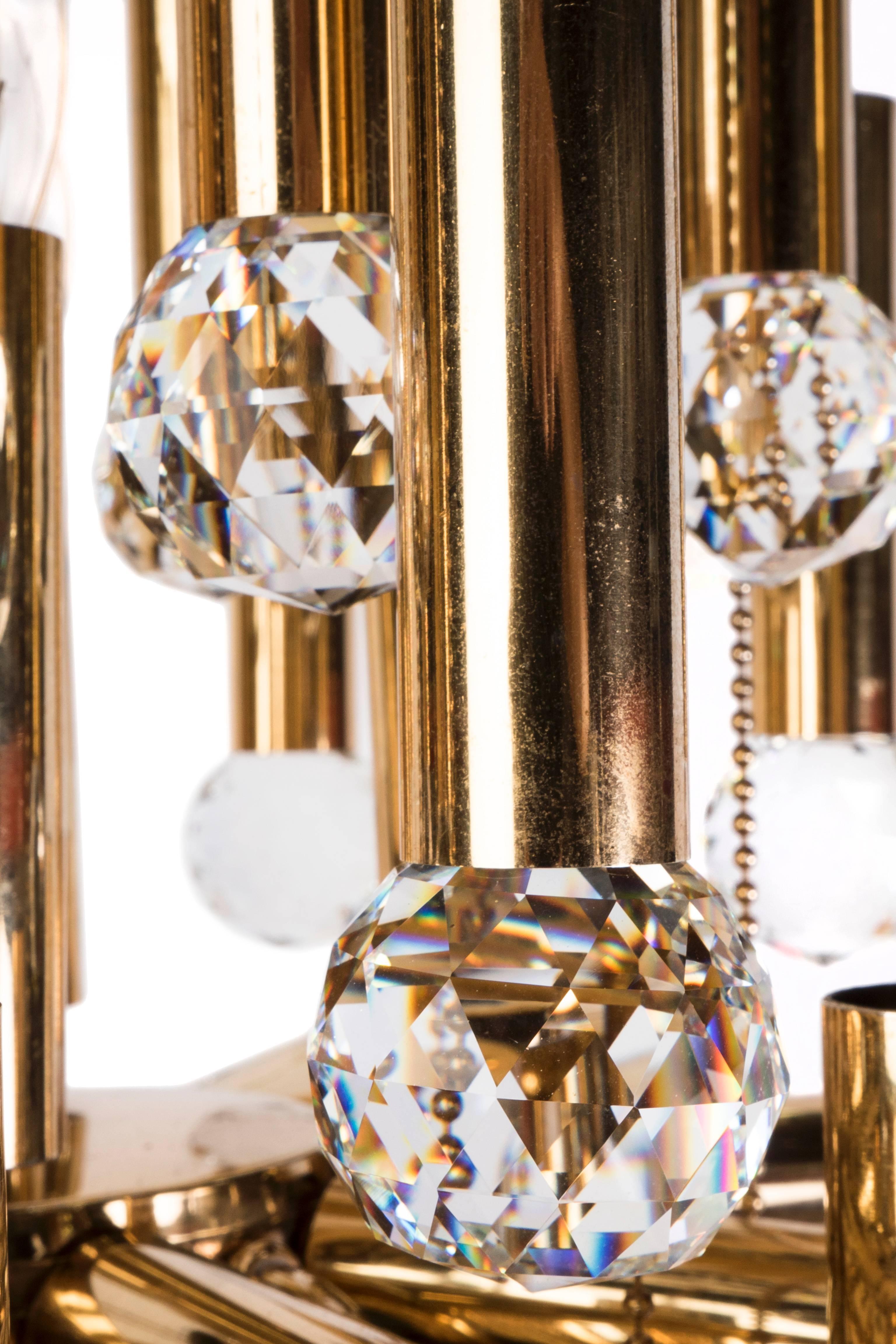 German Stunning Ernst Palme Swarovski Crystal and Gilt Brass Chandelier For Sale