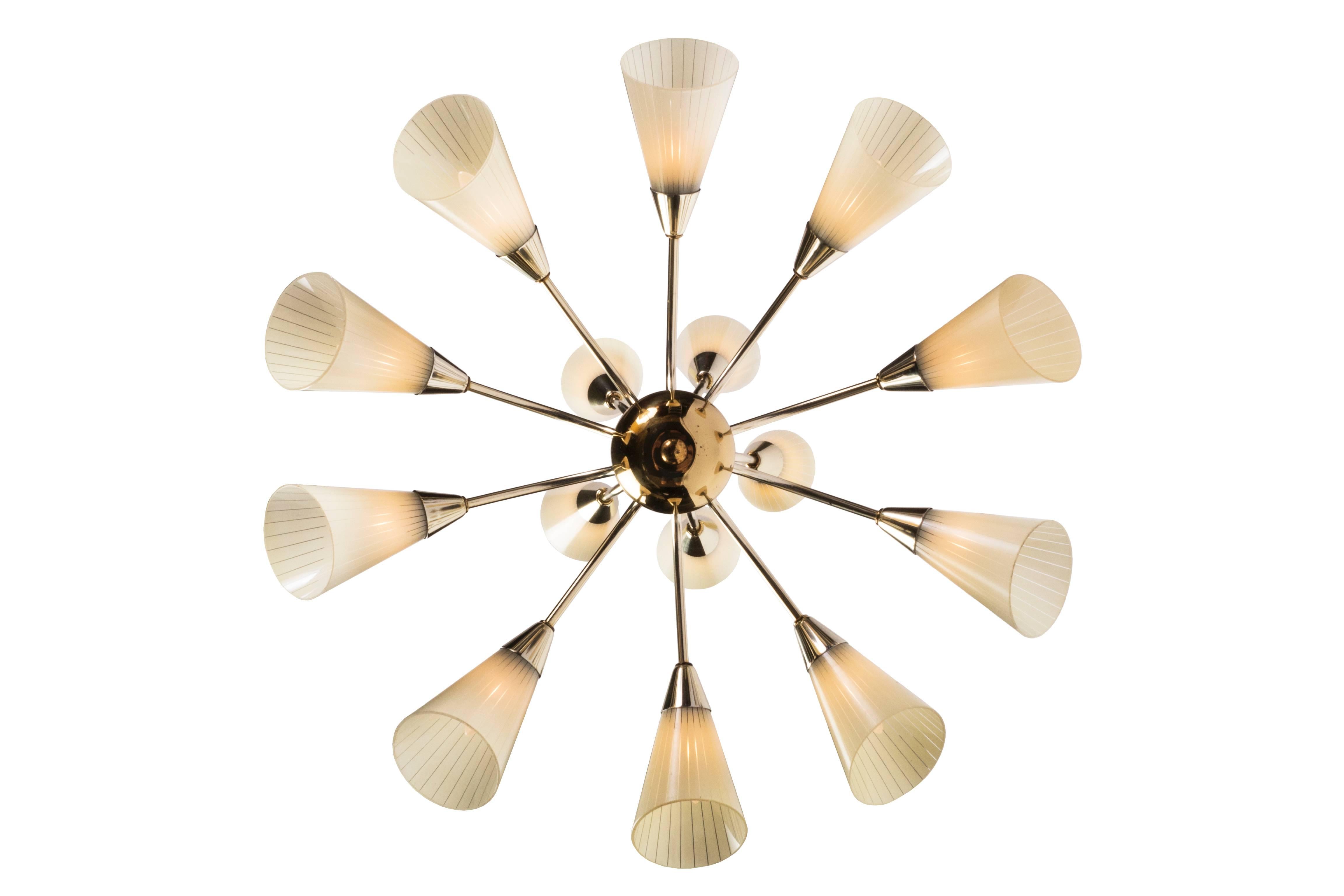 Sensational Mid-Century Modernist Tulip Chandelier in the Manner of Adnet In Good Condition For Sale In Kingston, NY