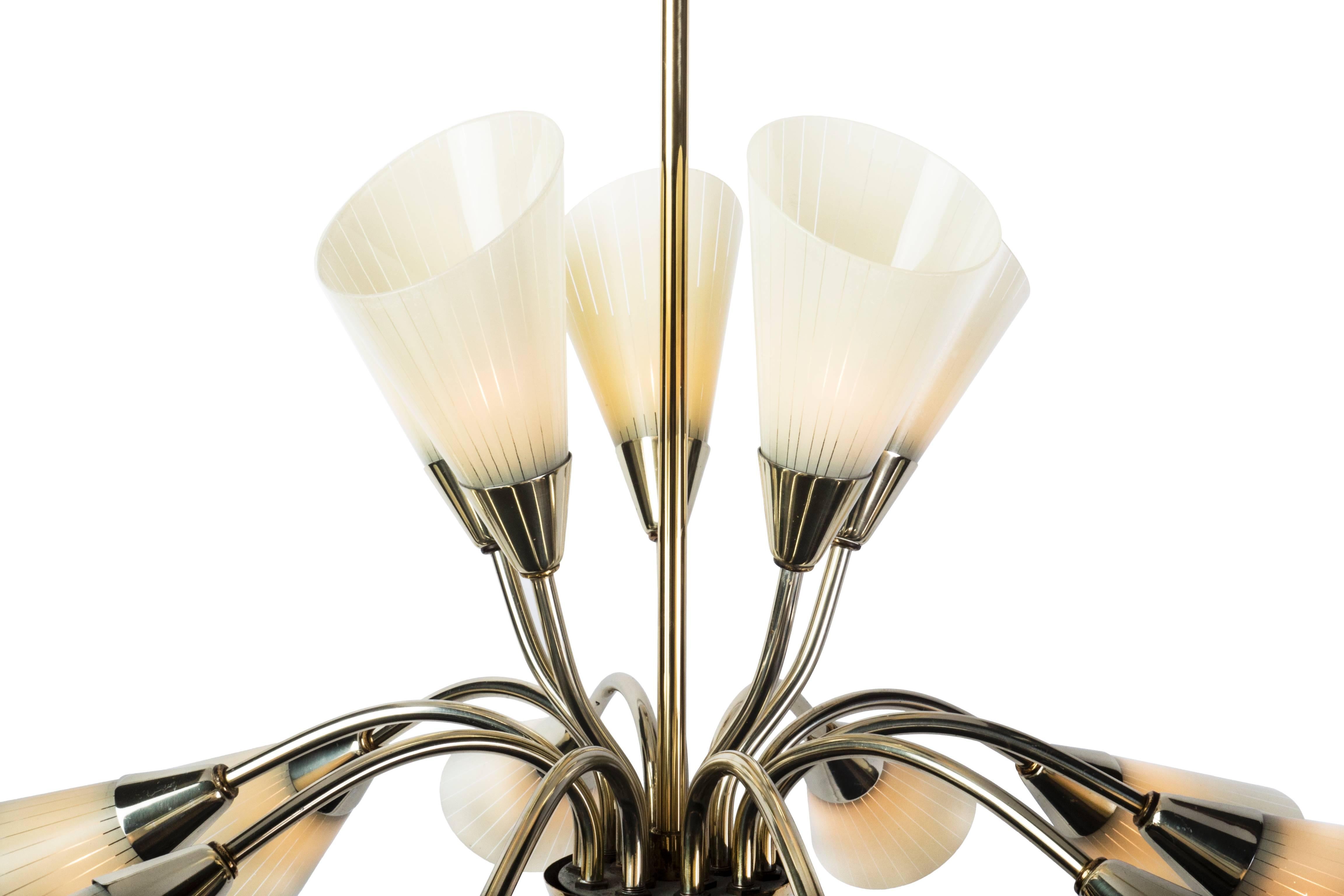 French Sensational Mid-Century Modernist Tulip Chandelier in the Manner of Adnet For Sale