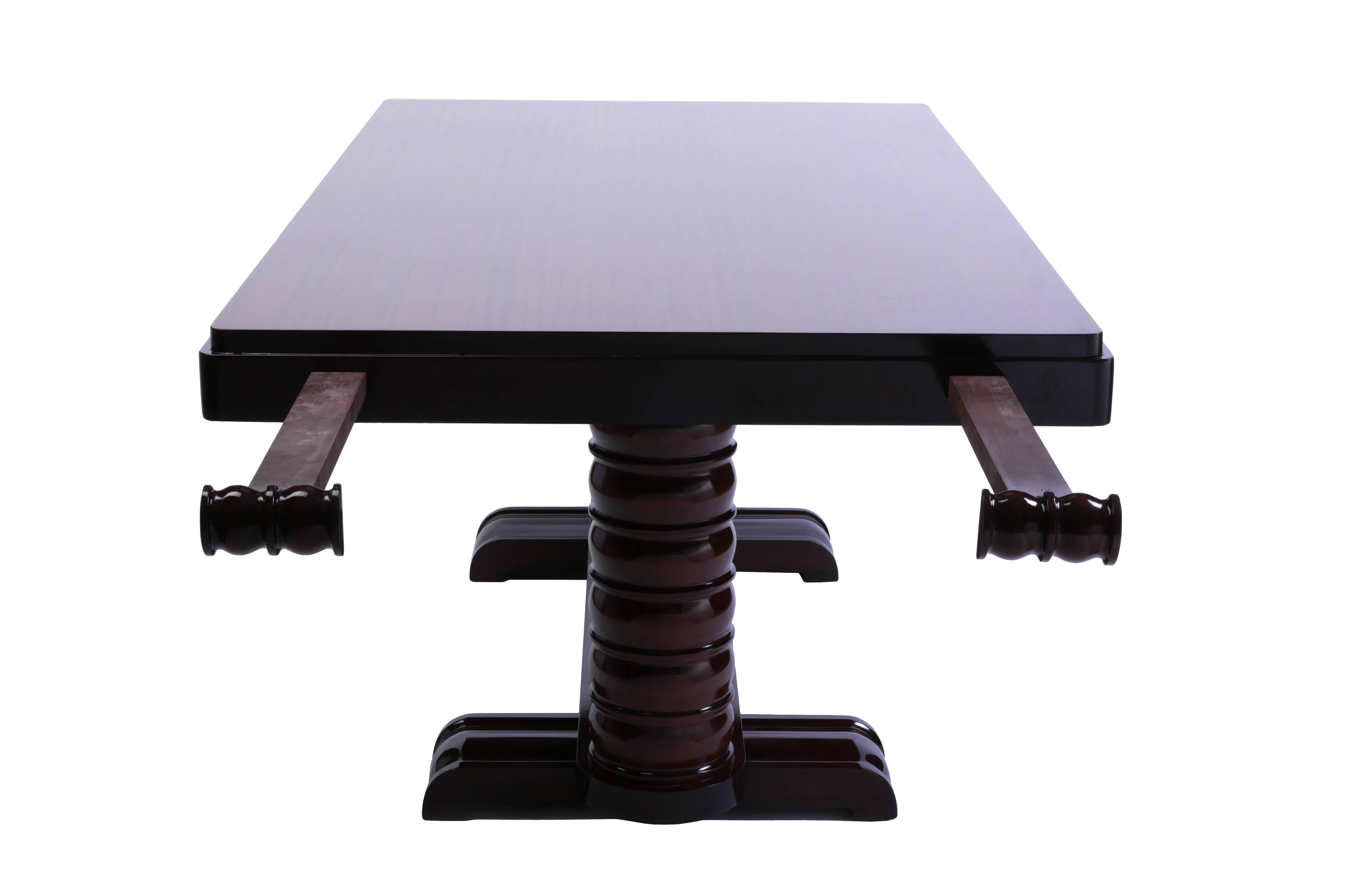 Lacquered Solid Mahogany Dining Table by Gaston Poisson For Sale