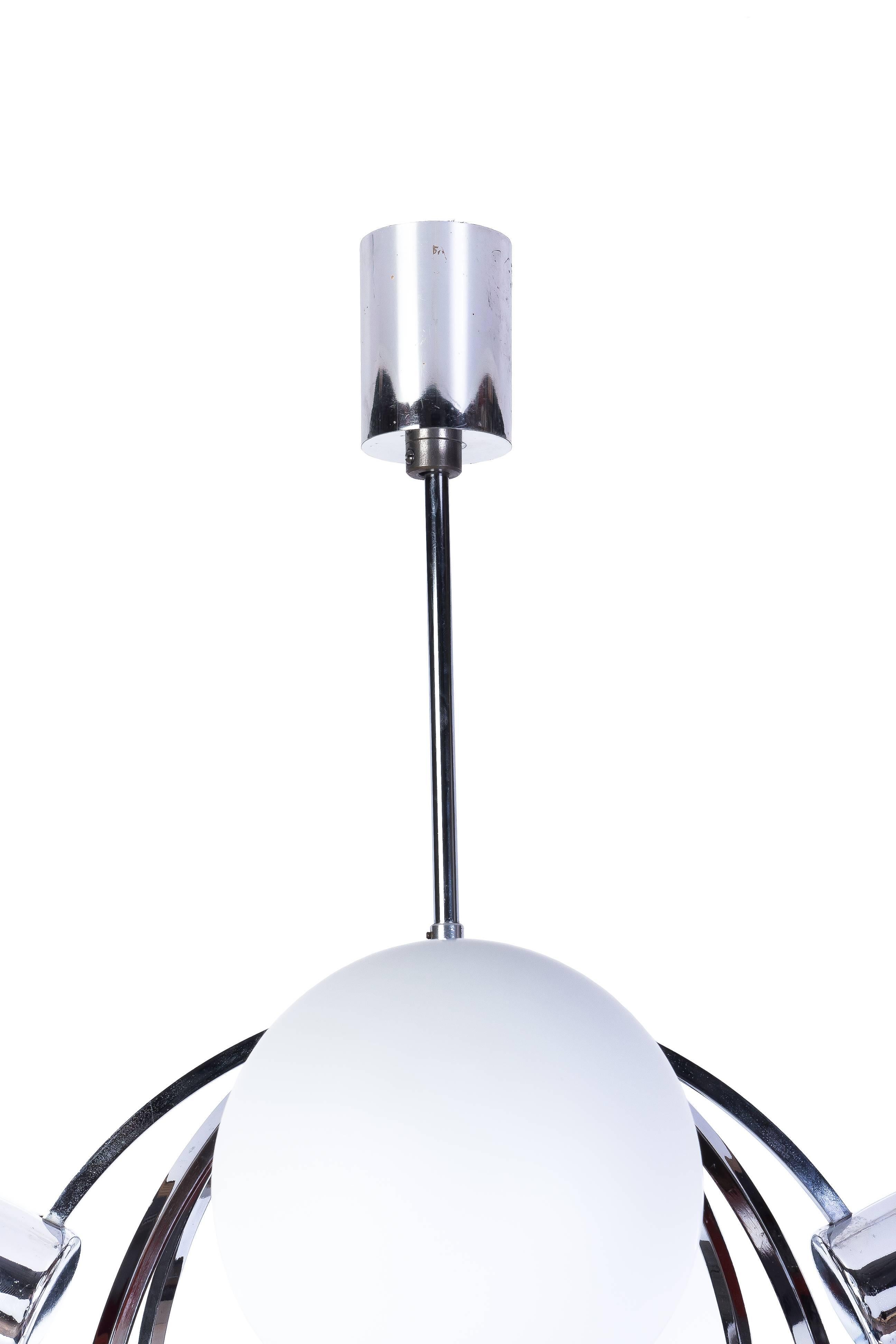 1970s Mid-Century Modernist Atomic Chrome Sputnik Chandelier In Good Condition For Sale In Kingston, NY