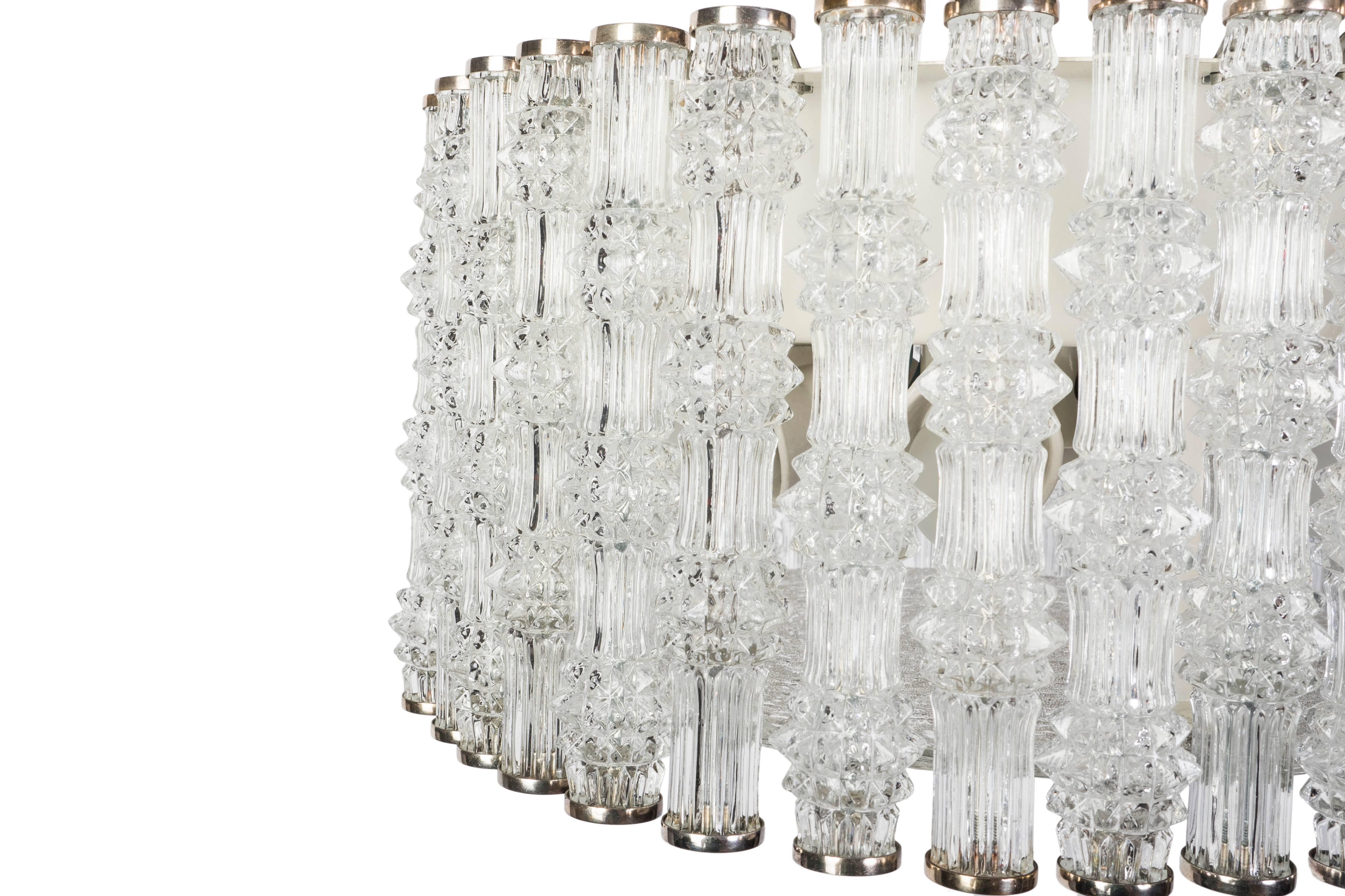Silver Plate Fantastic Kaiser Primat Ice Textured Crystal Drum Chandelier For Sale