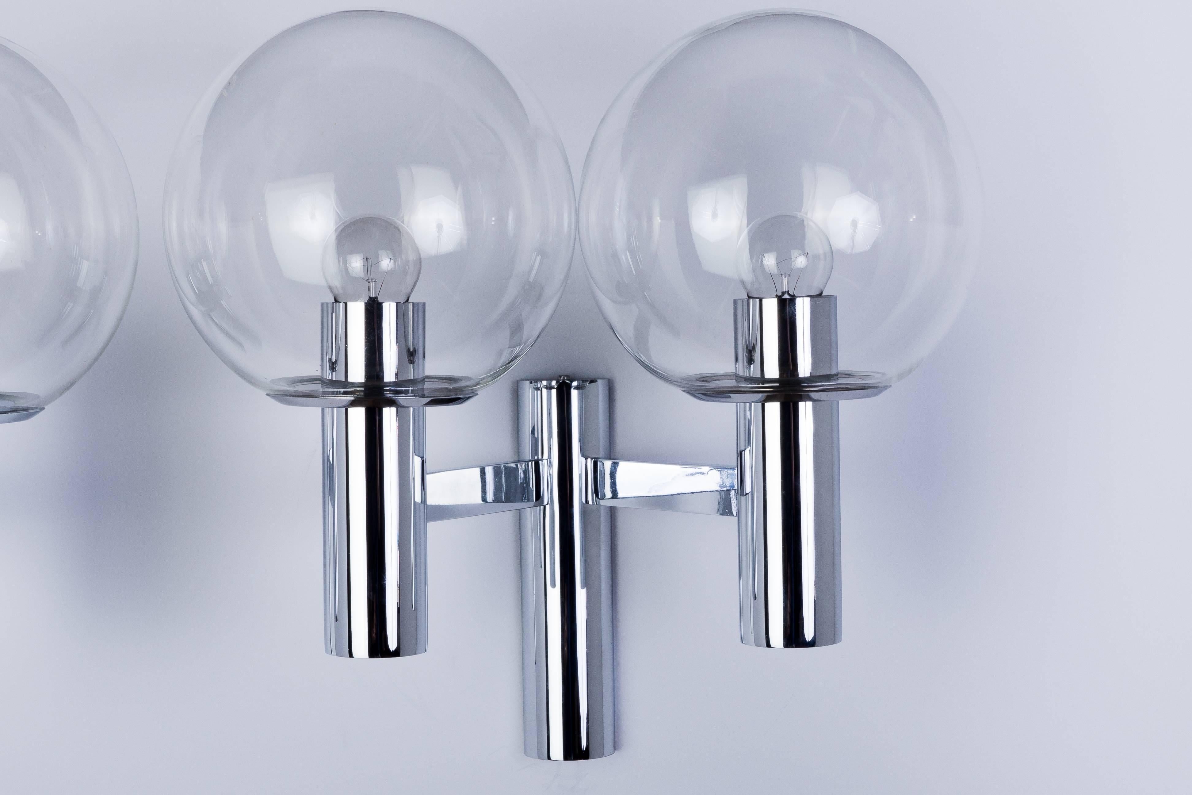 Mid-Century Modern Pair of Chrome and Glass Wall Sconces by OTT International For Sale