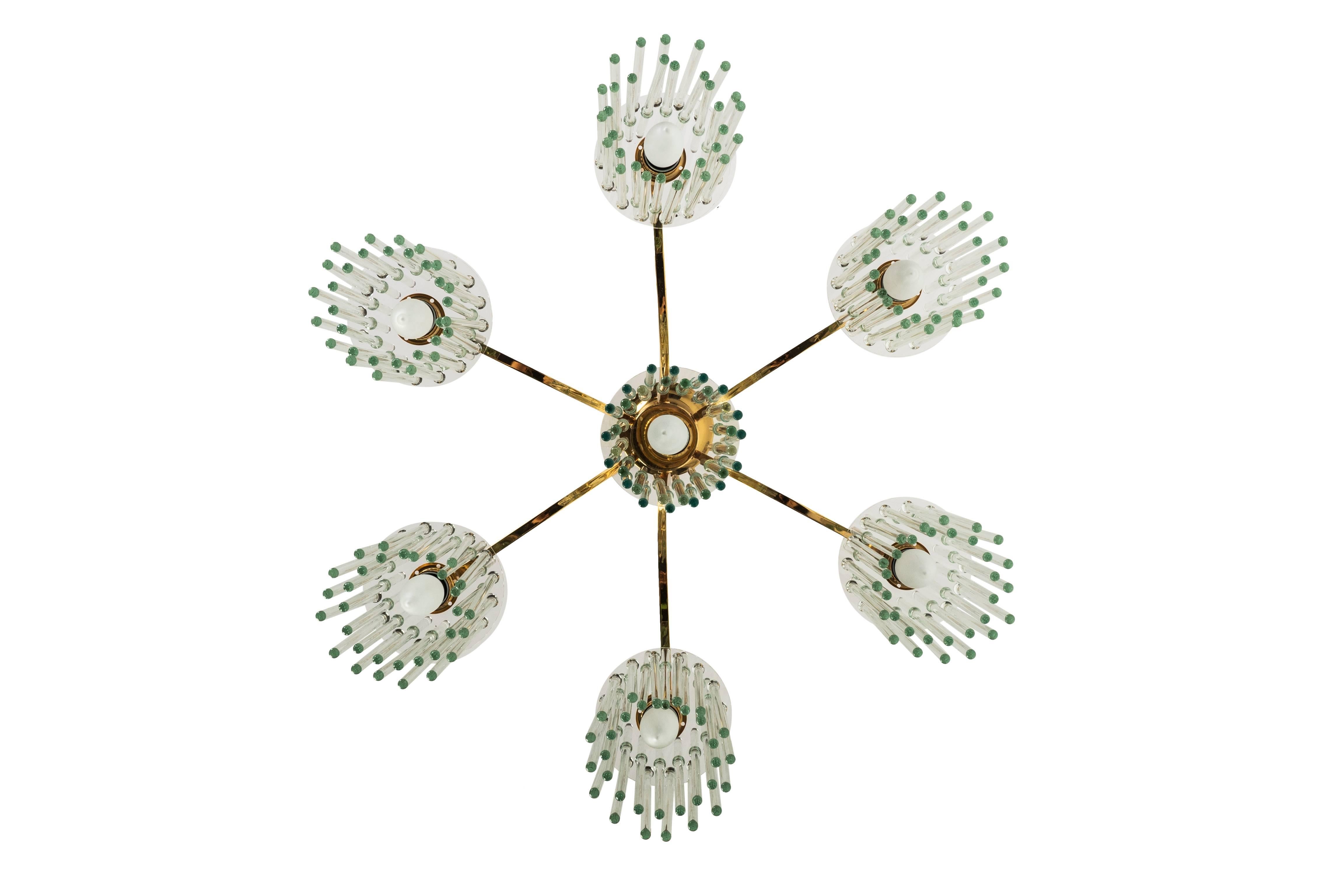 Brass Exceptional Crystal Chandelier Pendant by Palwa