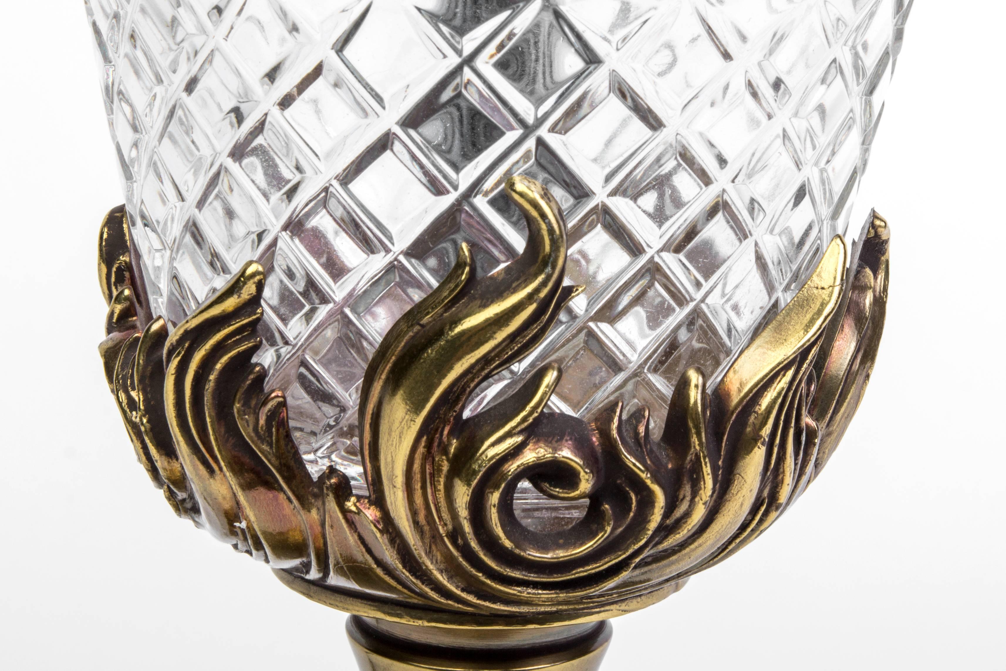 American Luxe Hollywood Regency Brass and Cut Glass by Stiffel For Sale