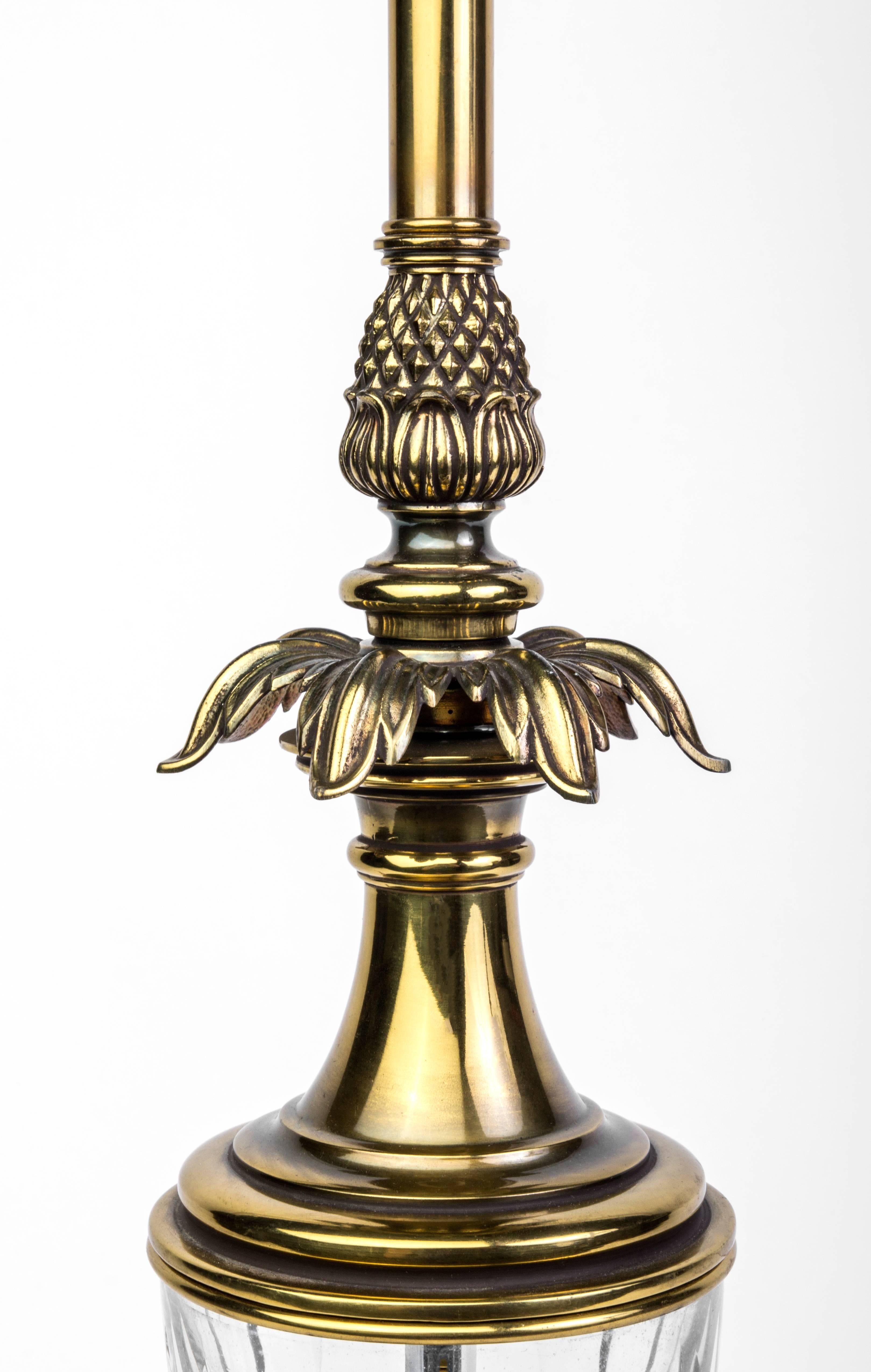 Luxe Hollywood Regency brass and cut-glass insert by Stiffel.

Made in America, circa 1960.