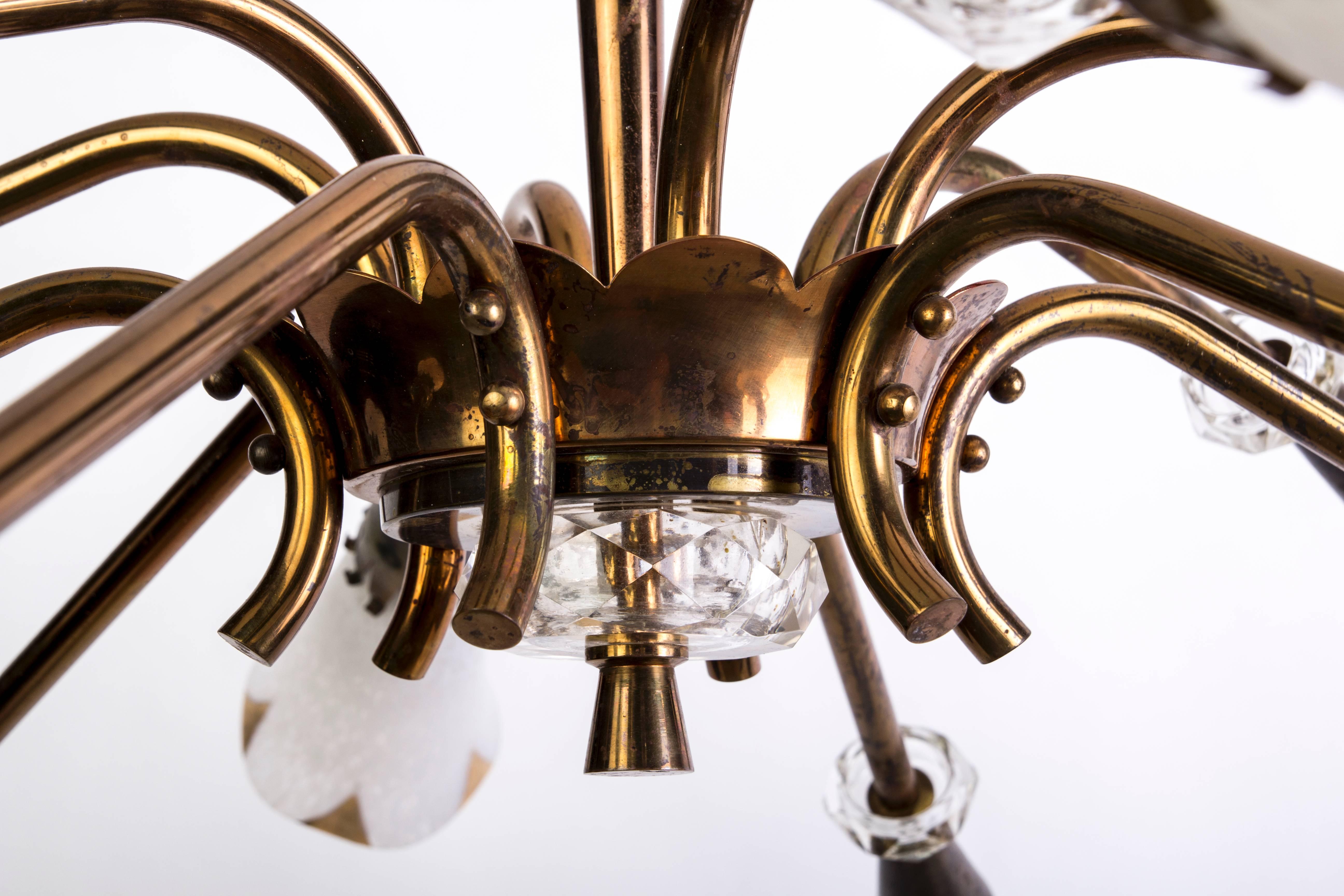 Molded Mid-Century Genet et Michon Chandelier with Shades by Sevres For Sale