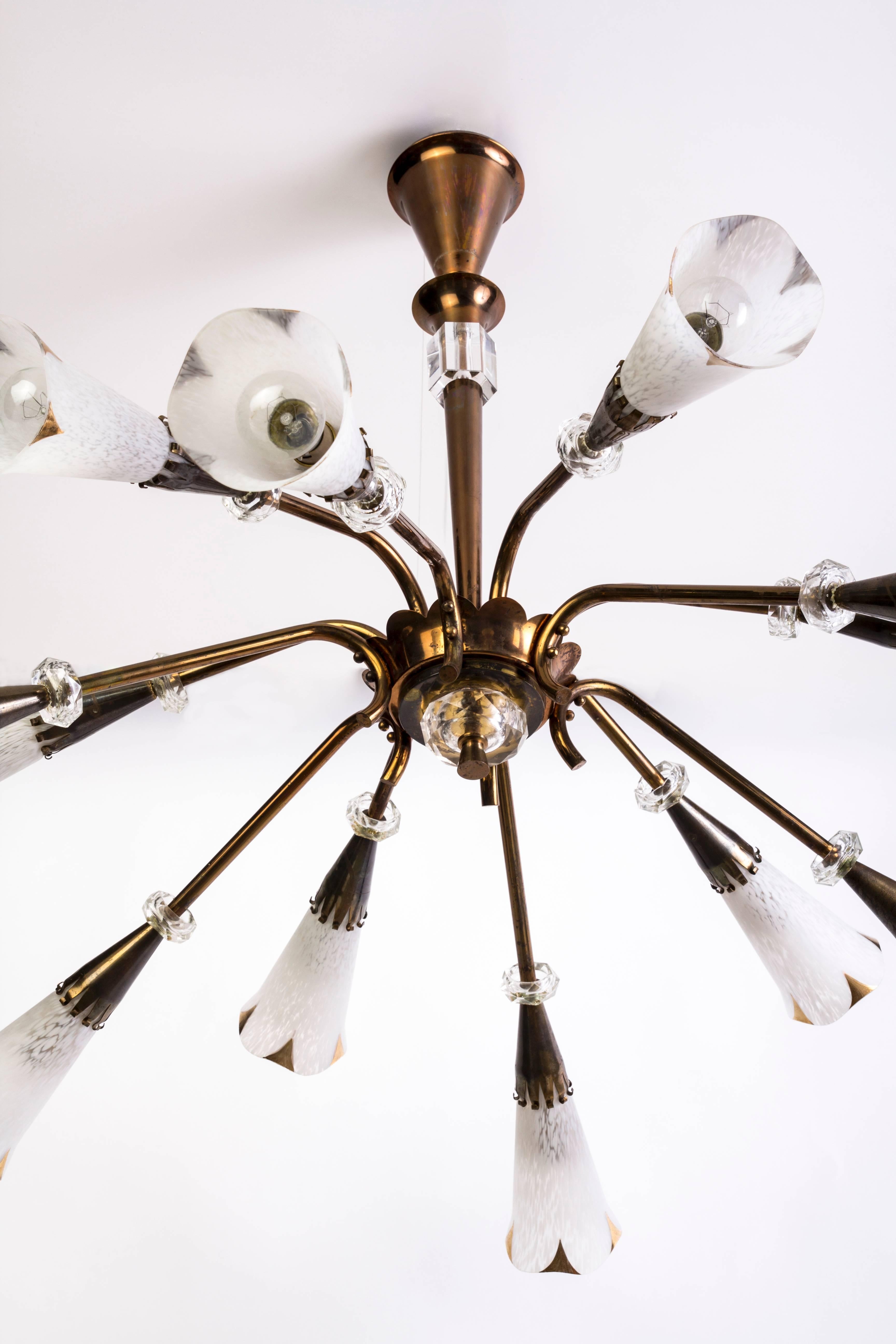 Mid-Century Genet et Michon Chandelier with Shades by Sevres In Good Condition For Sale In Kingston, NY