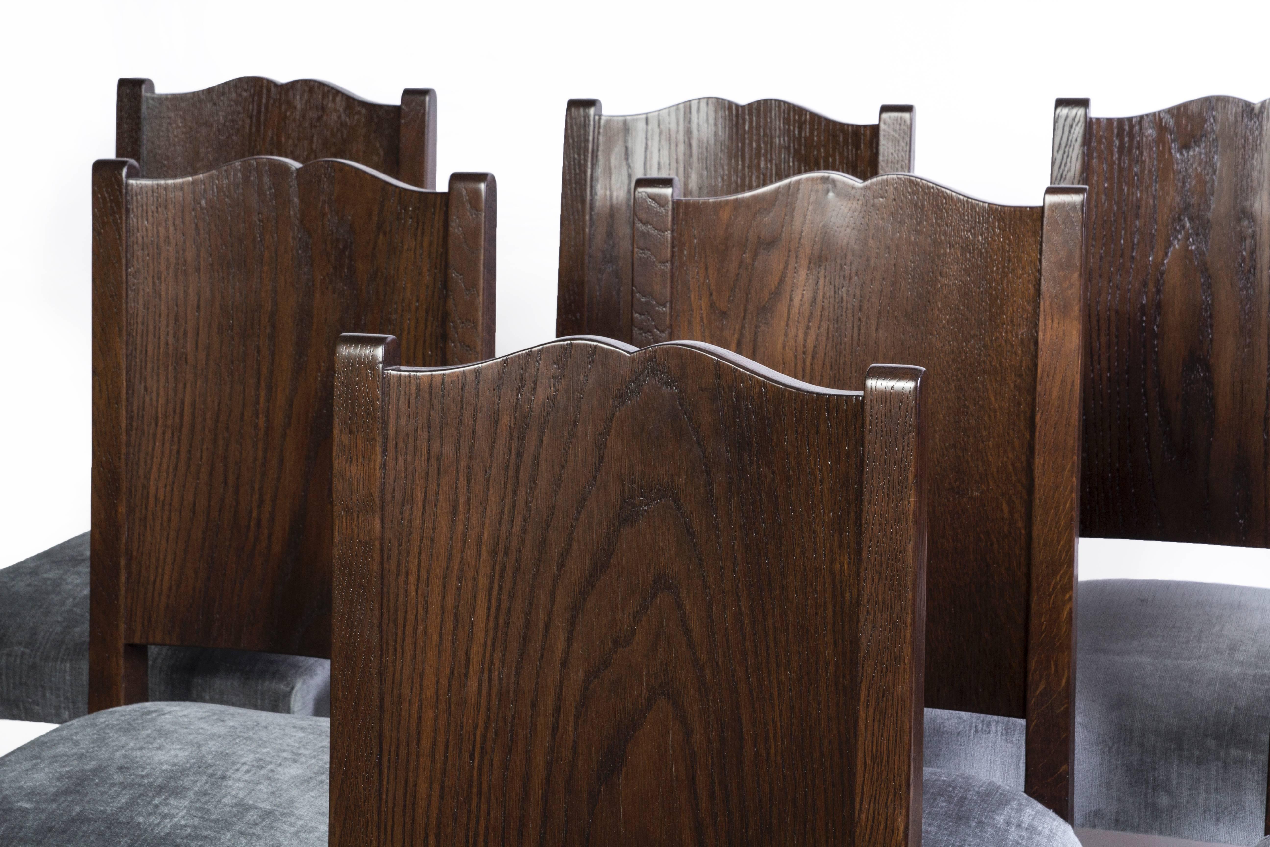 Art déco Superbe ensemble de huit chaises de salle à manger Art Déco par Alfred Porteneuve en vente
