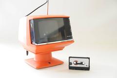 1970s Vintage Orange Sharp 5P 12G Solid State Portable Cube TV Space Age JPN