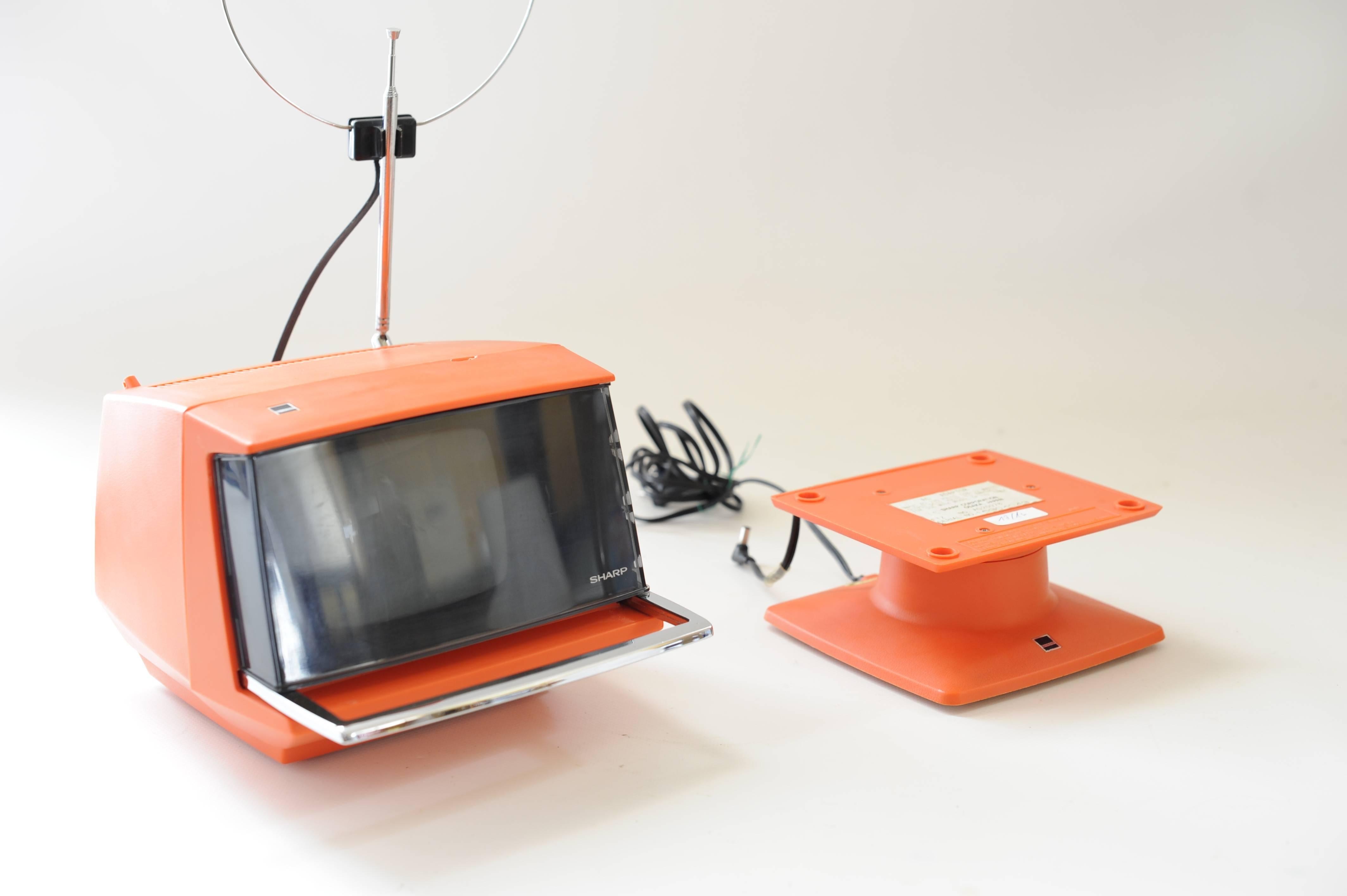 Japanese 1970s Vintage Orange Sharp 5P 12G Solid State Portable Cube TV Space Age JPN For Sale