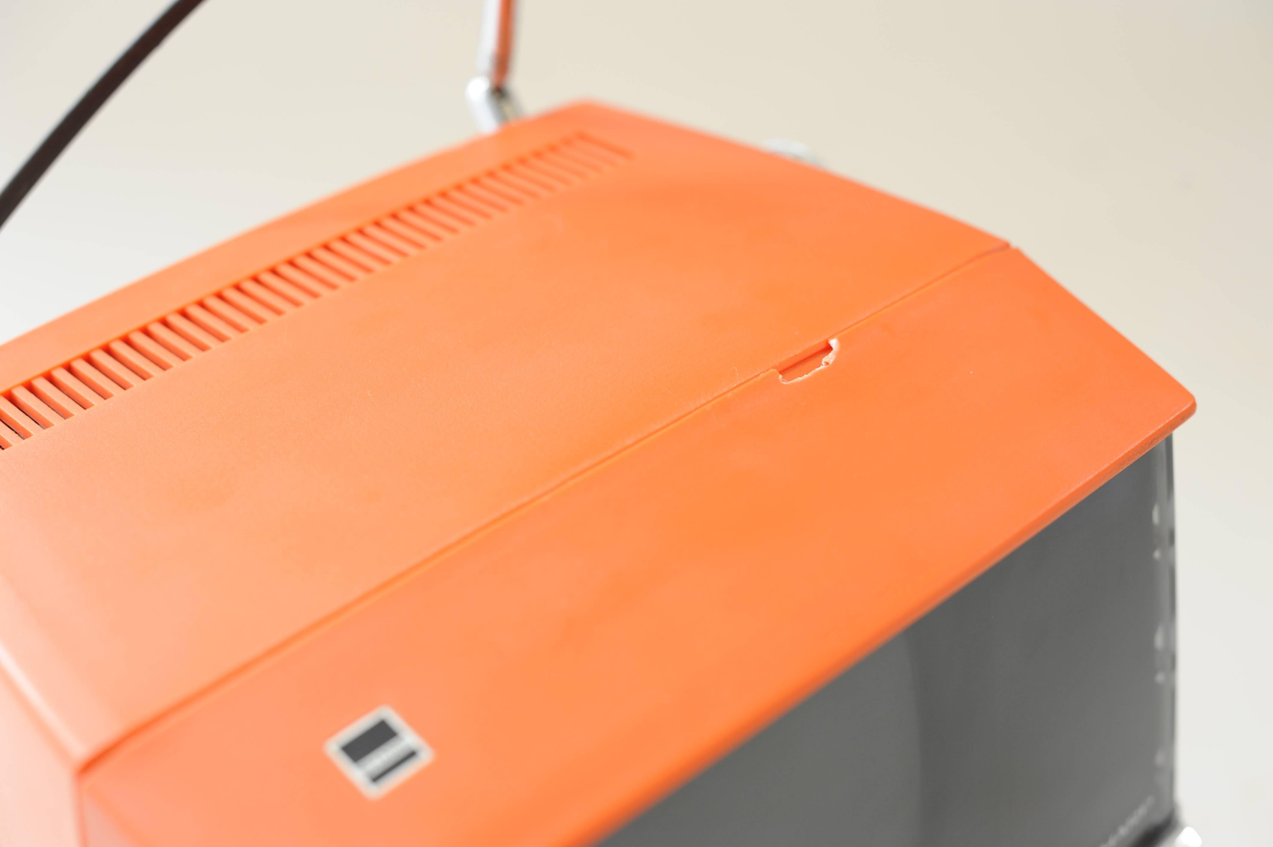 20th Century 1970s Vintage Orange Sharp 5P 12G Solid State Portable Cube TV Space Age JPN For Sale