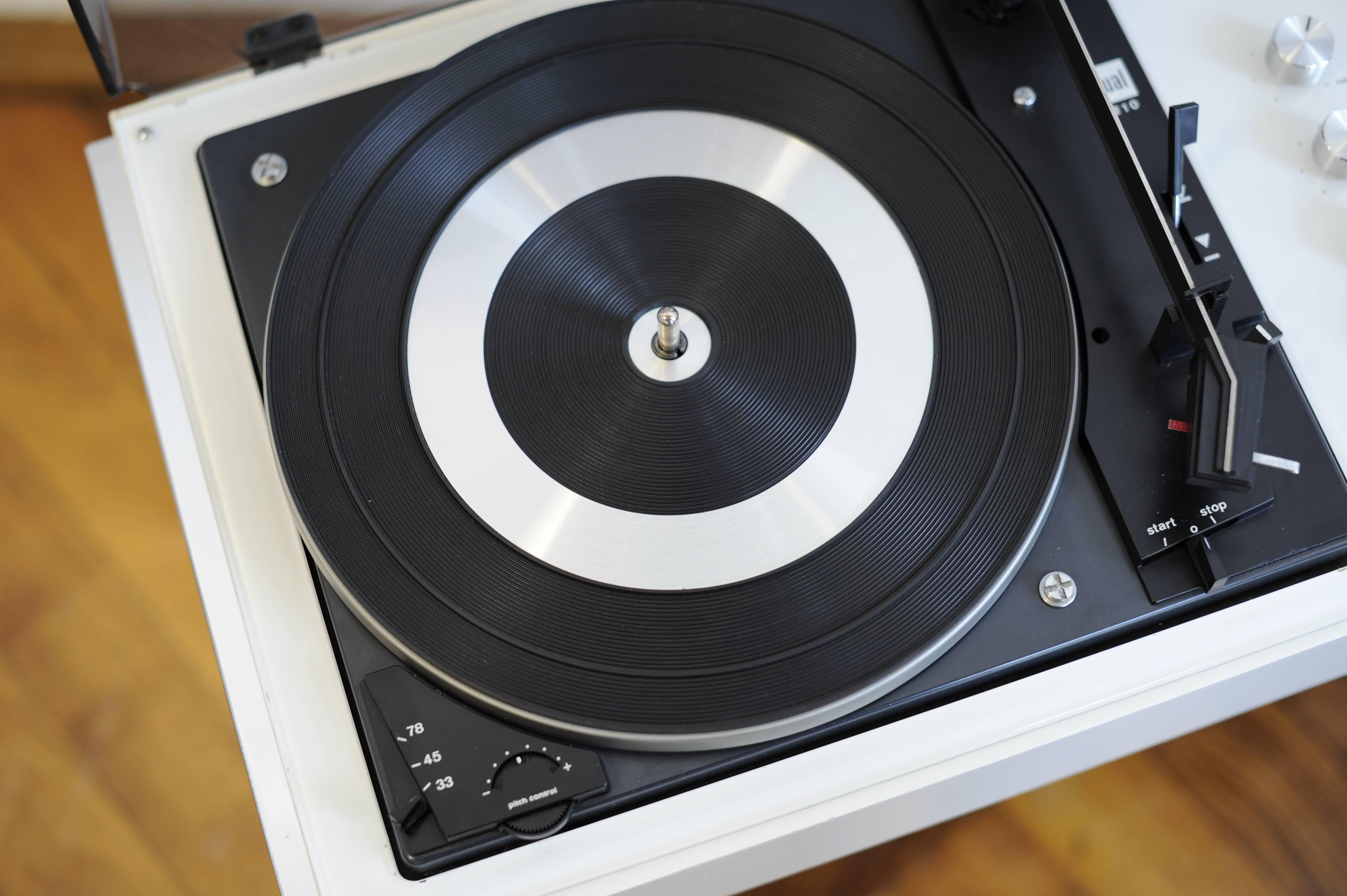 Plastic 1970s Vintage White Wega 3202 Hifi Dual Design Turntable Record Player Germany