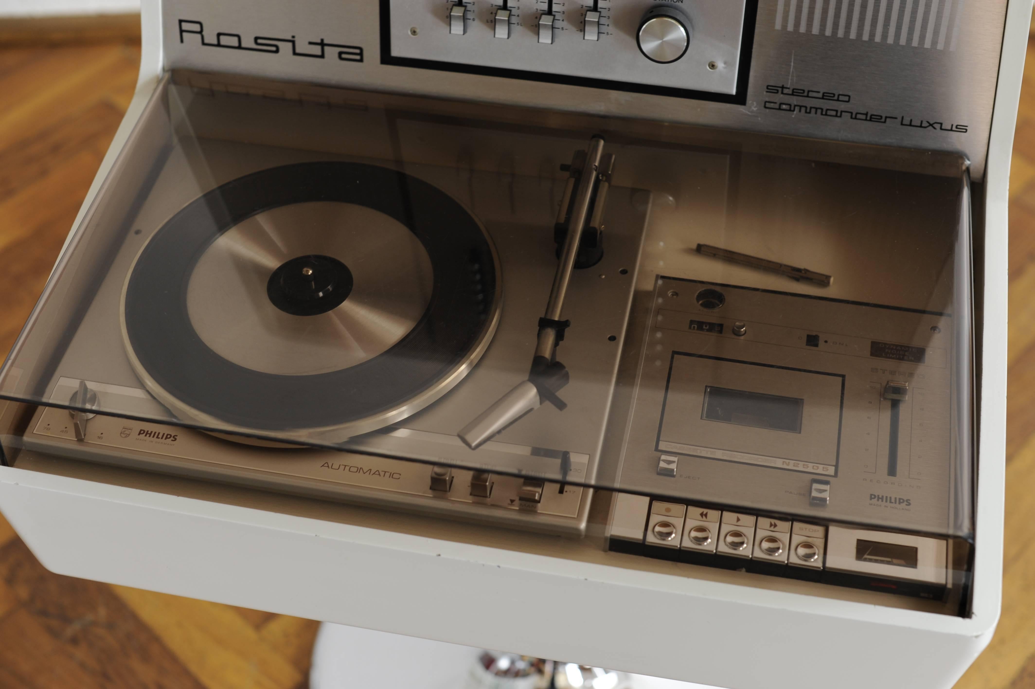 Mid-Century Modern Rosita Commander Luxus Philips Record Player Turntable Radio Hifi System, 1970s