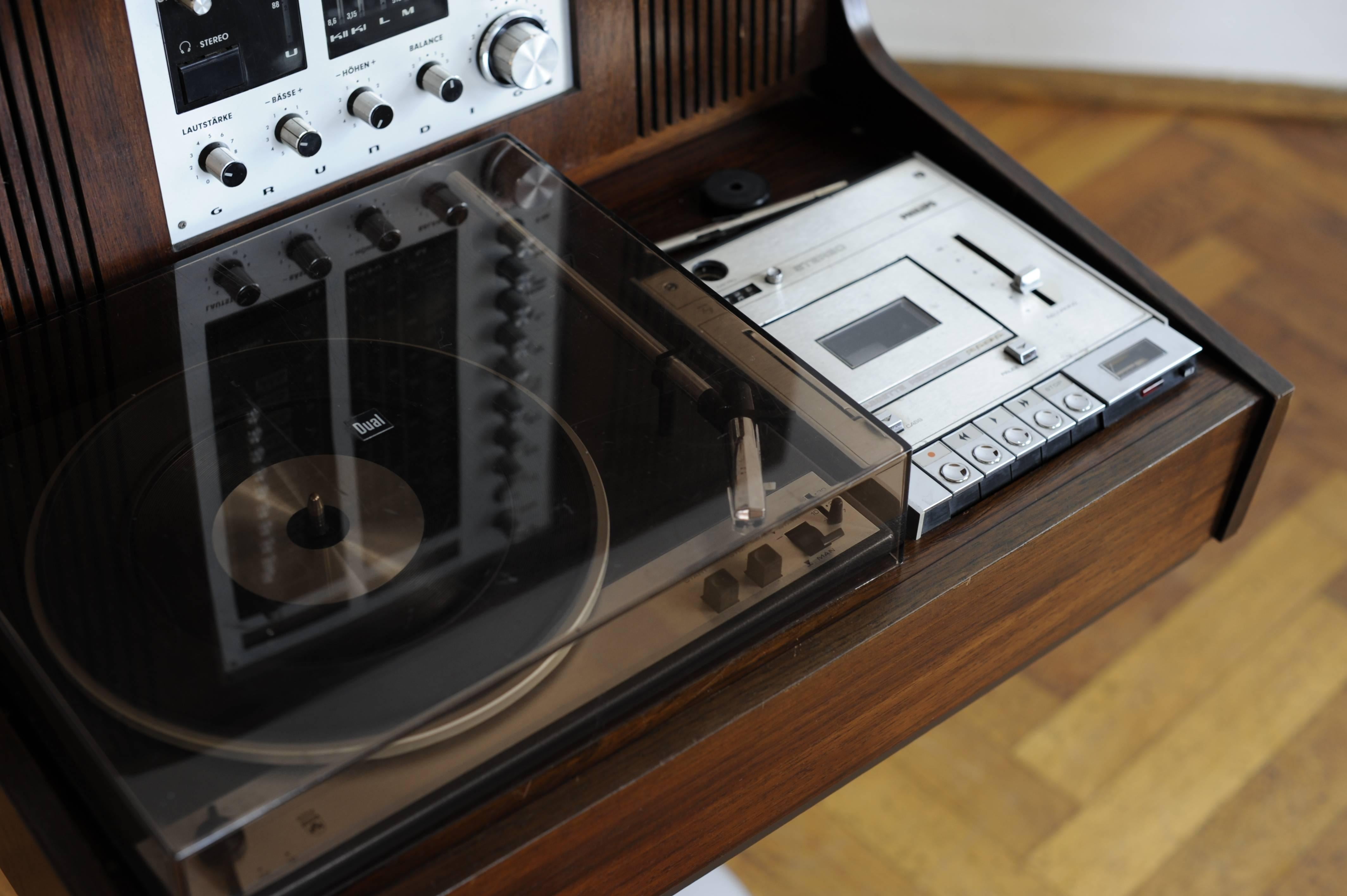 Mid-Century Modern Grundig Luxus Rosita Music Stand Record Player & Radio Philips Hifi System 1970s
