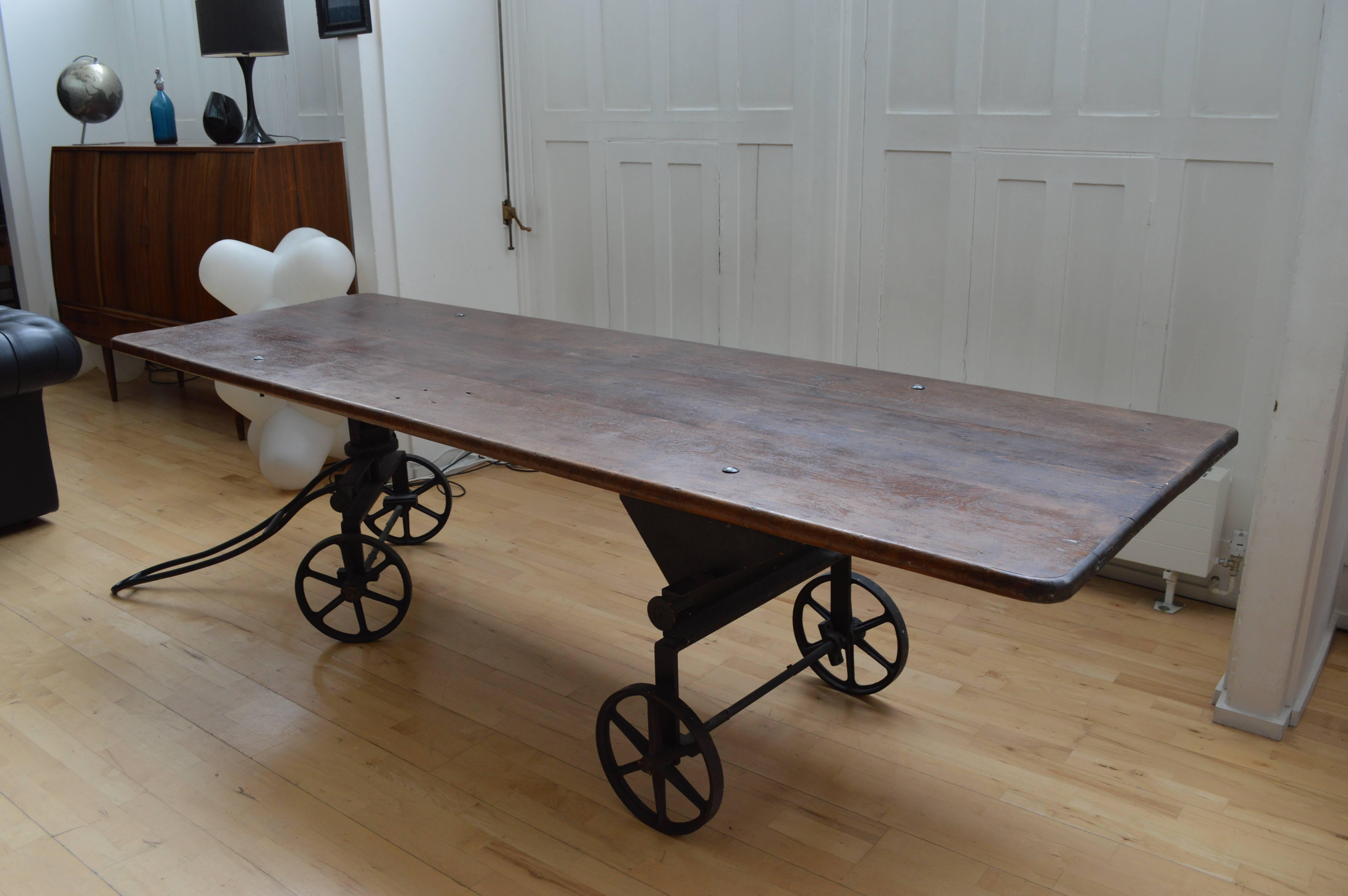 English Extremely Unique Victorian Cutting Table in Pitch Pine For Sale