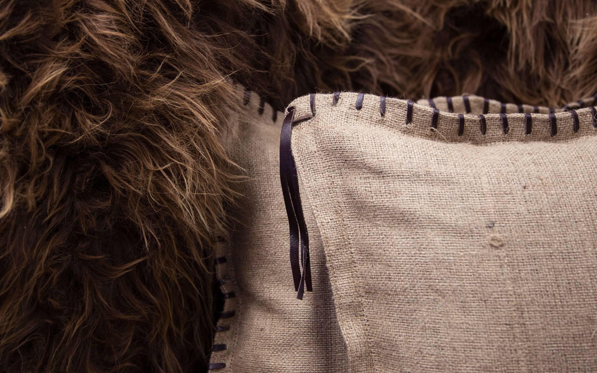 Rustic Sentient Long Wool Sofa in Icelandic Sheepskin and Reclaimed Oak For Sale