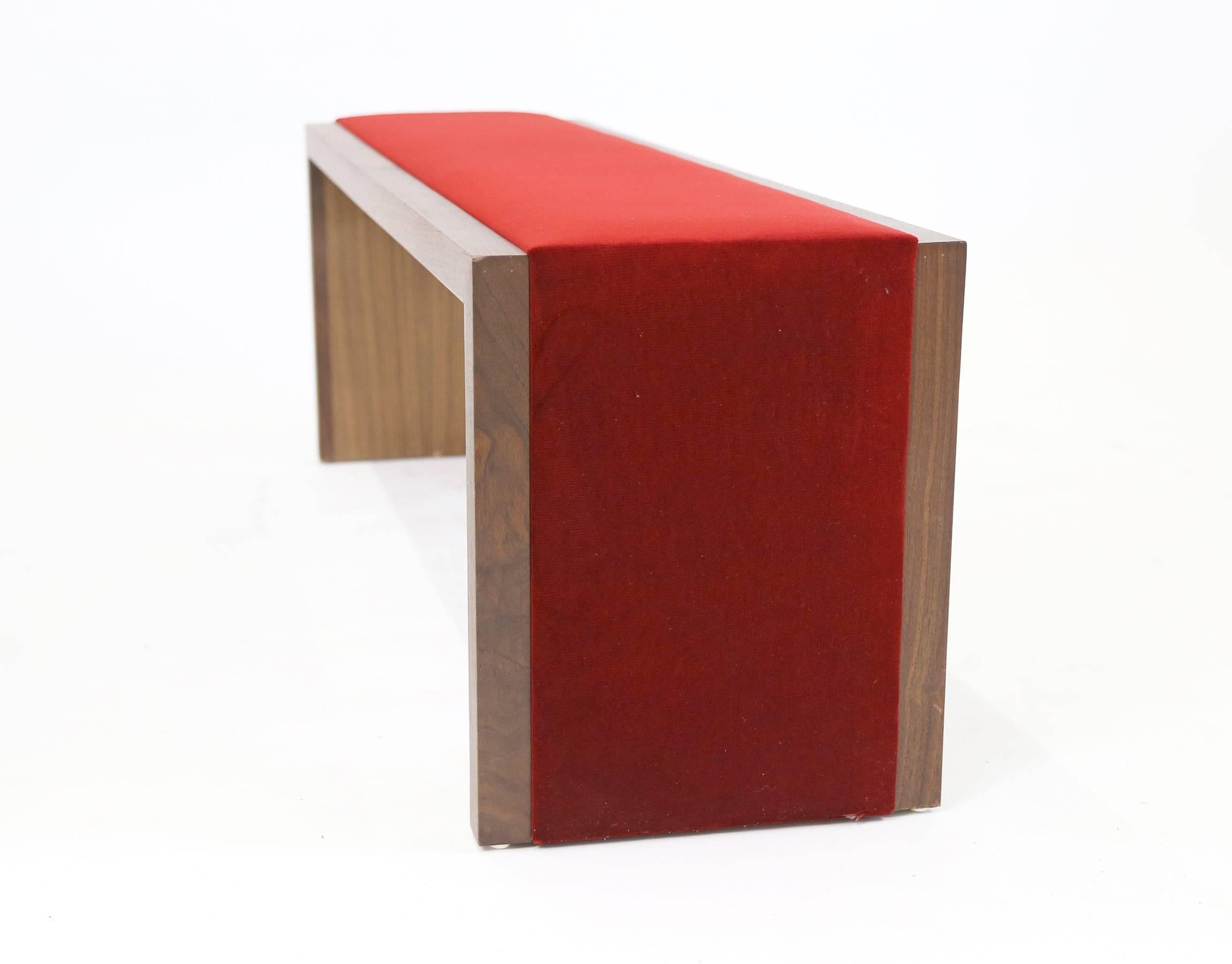 Contemporary Sentient Walnut Bench with Red Velvet Upholstery