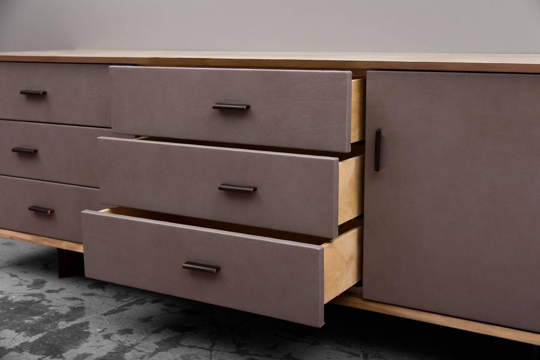 Organic Modern Murlough Dresser in Maple, Leather with Bronzed Hardware For Sale