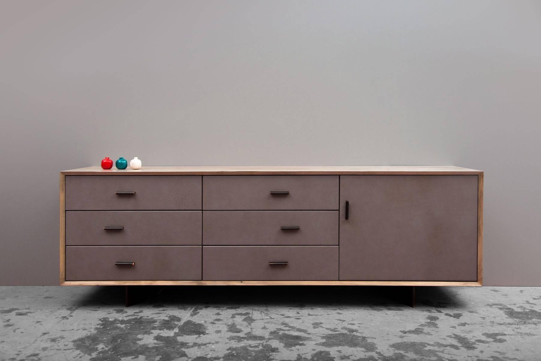 Contemporary Murlough Dresser in Maple, Leather with Bronzed Hardware For Sale