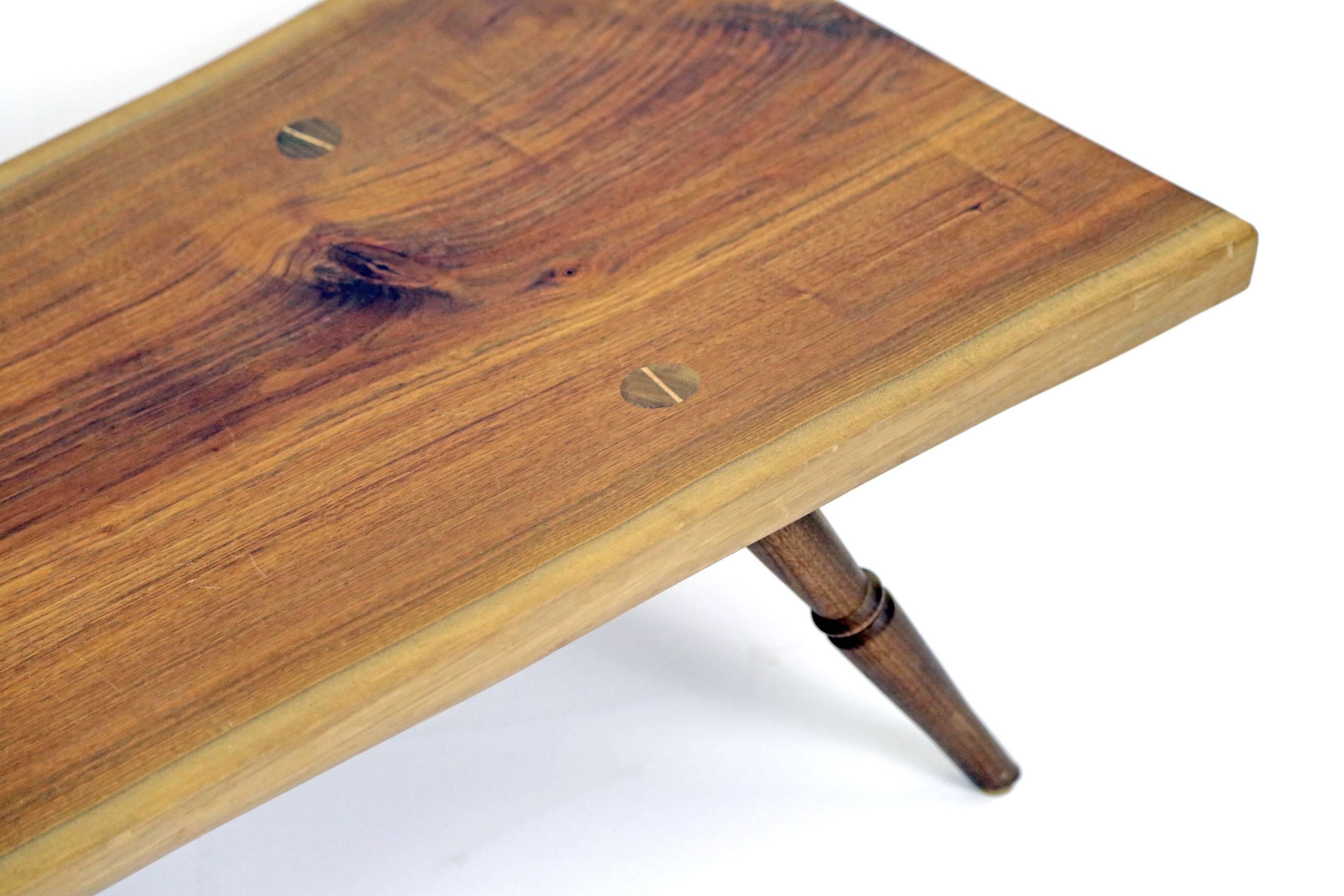 American Shimna Handmade Amish Walnut Live Edge Slab Coffee Table with Turned Legs For Sale