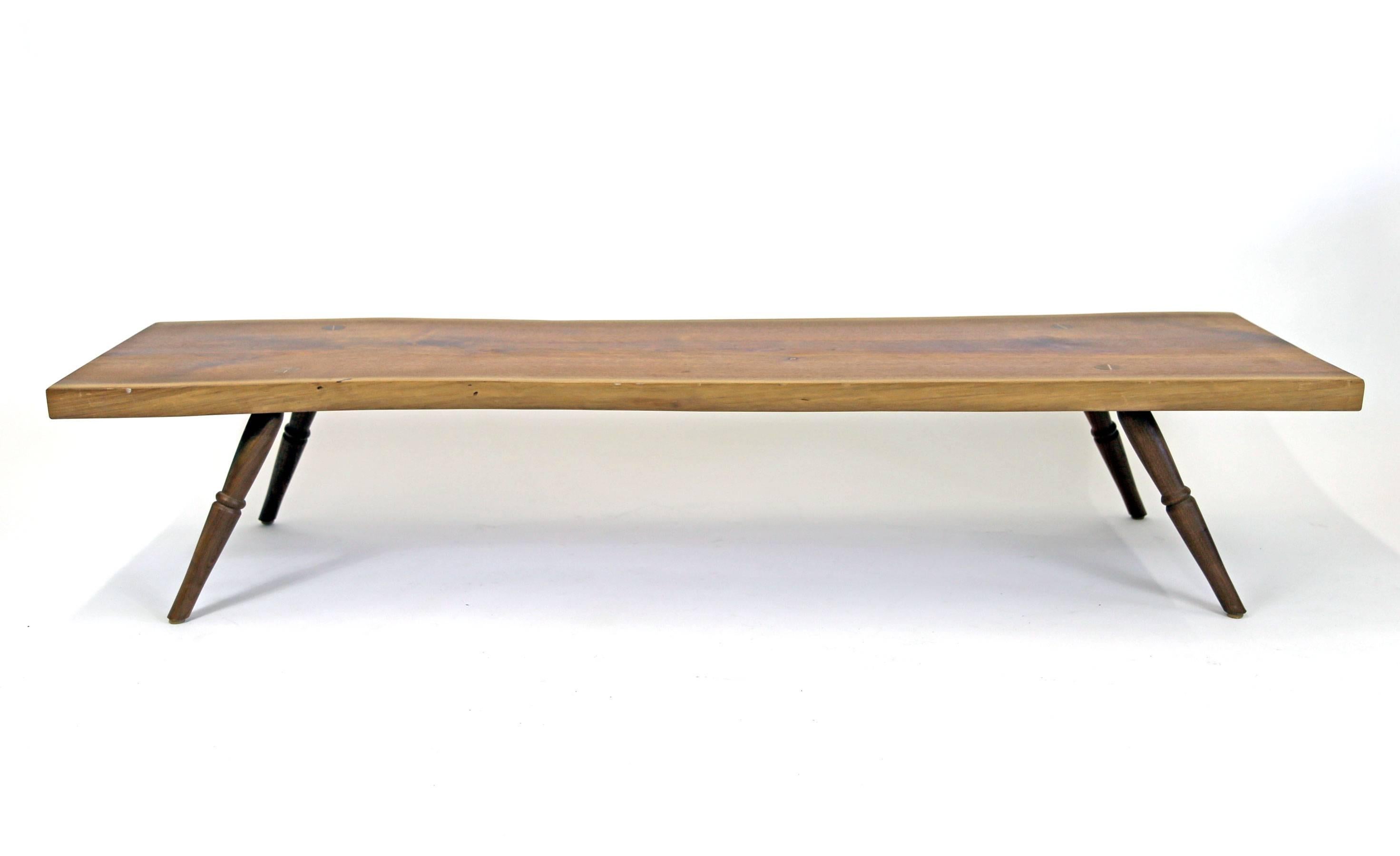 Contemporary Shimna Handmade Amish Walnut Live Edge Slab Coffee Table with Turned Legs For Sale