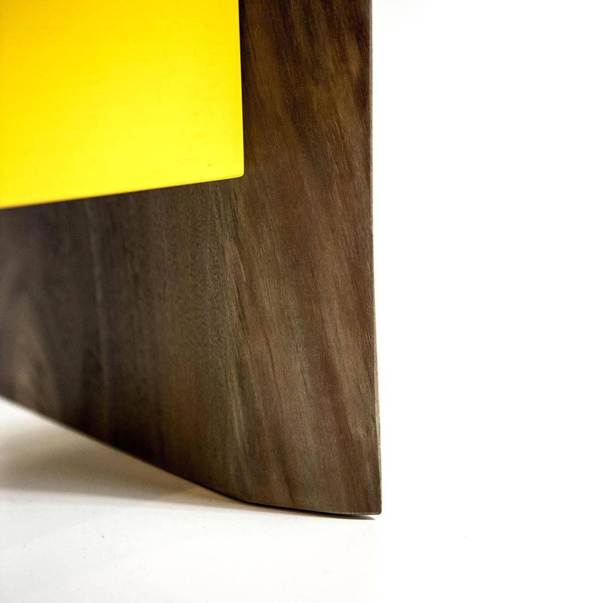 Hand-Crafted SHIMNA Live Edge Nightstand in American Black Walnut with Yellow Drawer For Sale