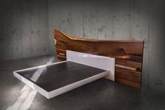Sentient Live-Edge Bed Black American Walnut Slab Queen-Sized Leather Upholstery