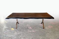 Sentient Signature Live Edge Black Walnut Slab Table Bronzed Steel Wishbone Legs