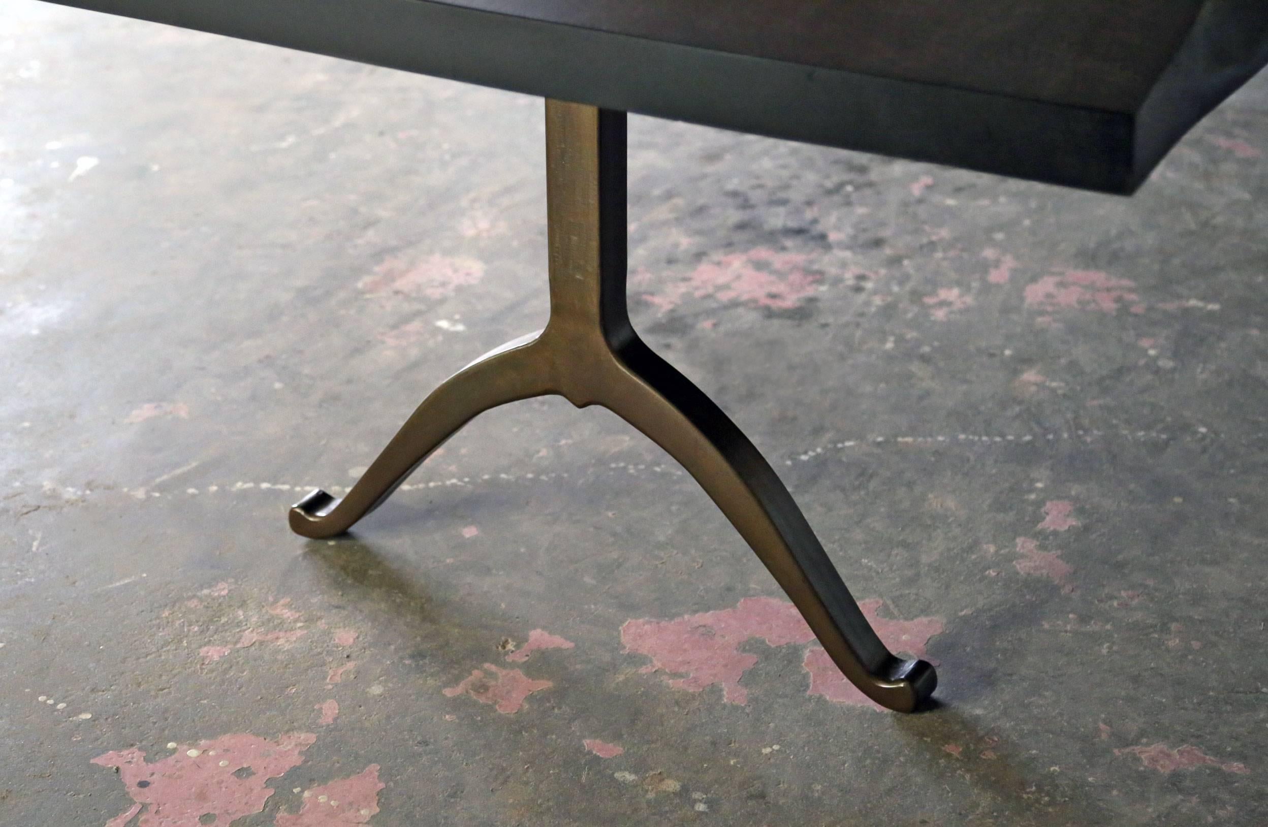 Ebonized Sentient Signature Live Edge Black Walnut Slab Table Bronzed Steel Wishbone Legs For Sale