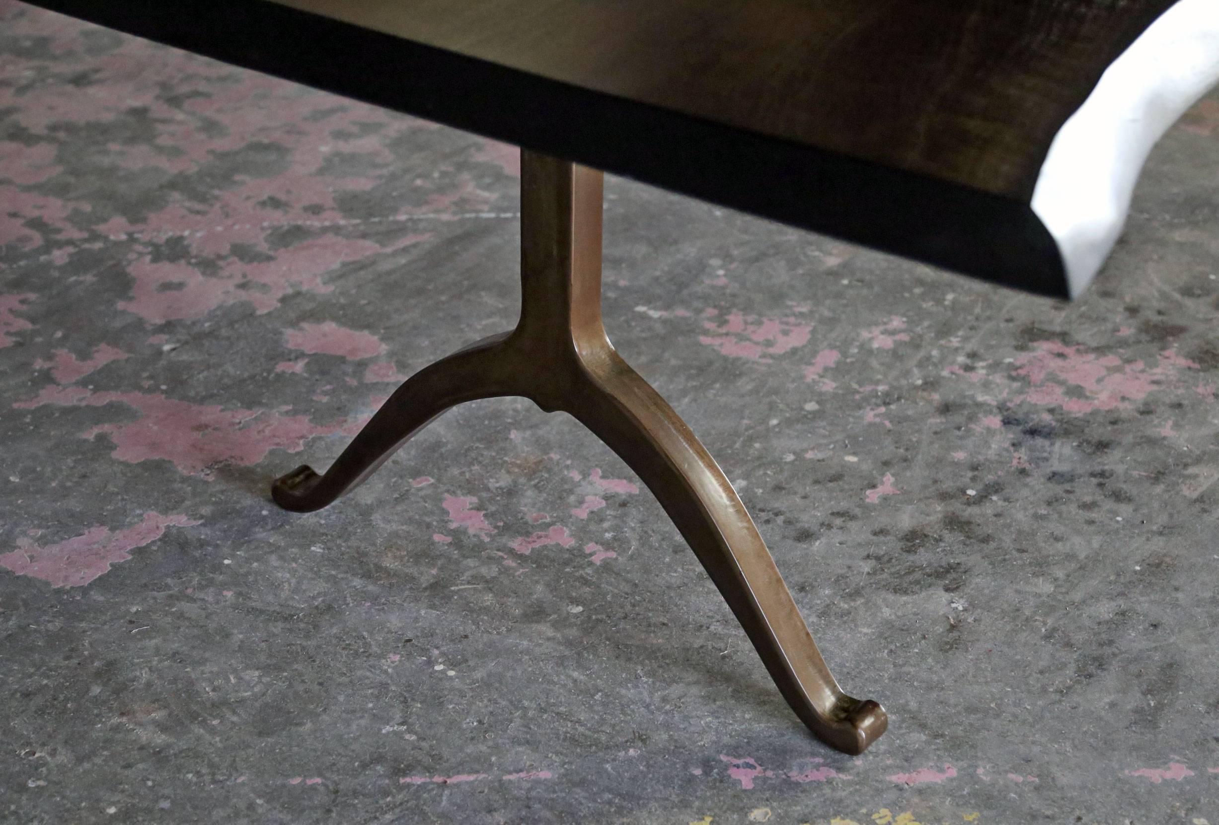 Sentient Signature Live Edge Black Walnut Slab Table Bronzed Steel Wishbone Legs In New Condition For Sale In Brooklyn, NY