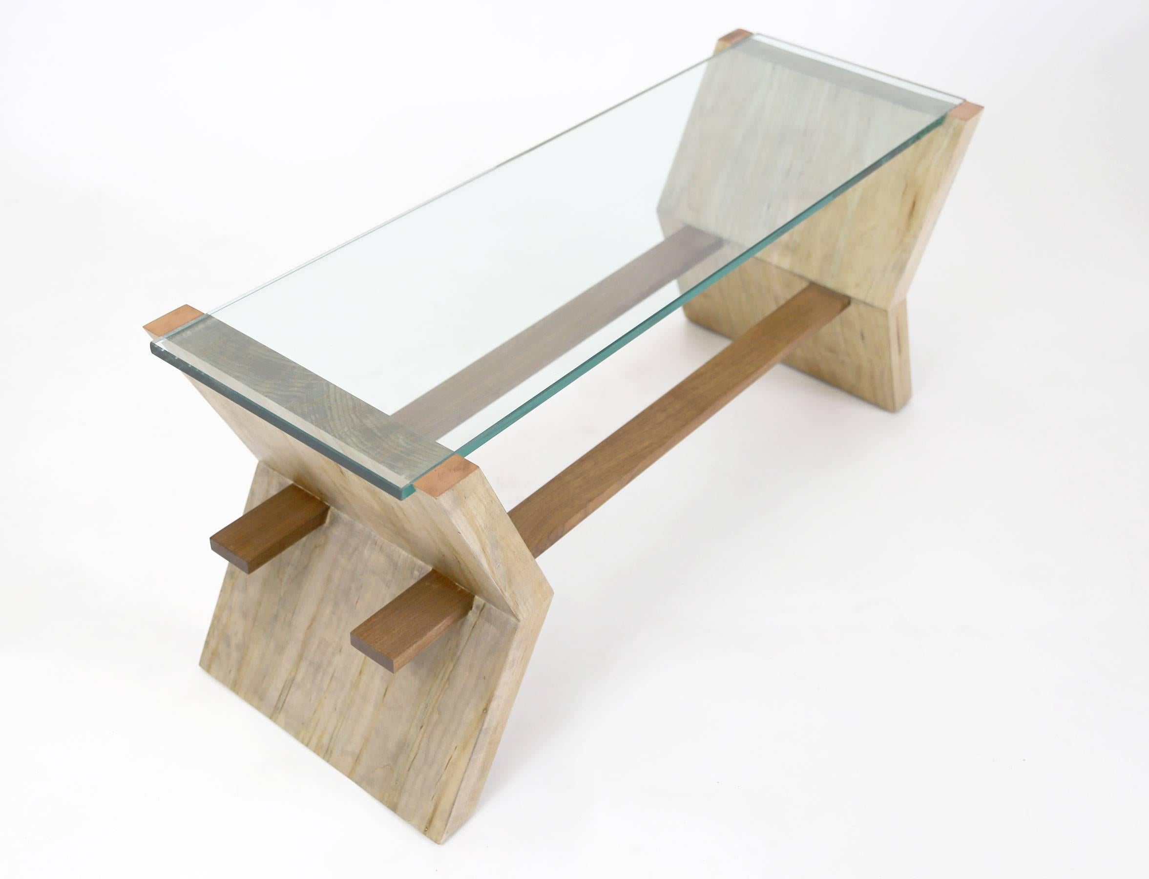 Sentient 'Friends' Coffee Table in Maple, Walnut, Glass and Copper For Sale 1
