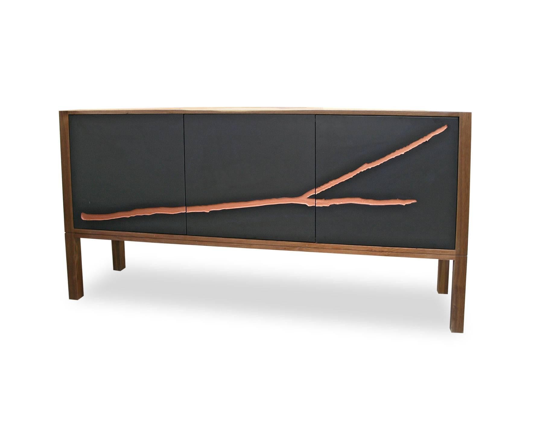 American Shimna Neosho Walnut Credenza with Engraved Branch Art For Sale