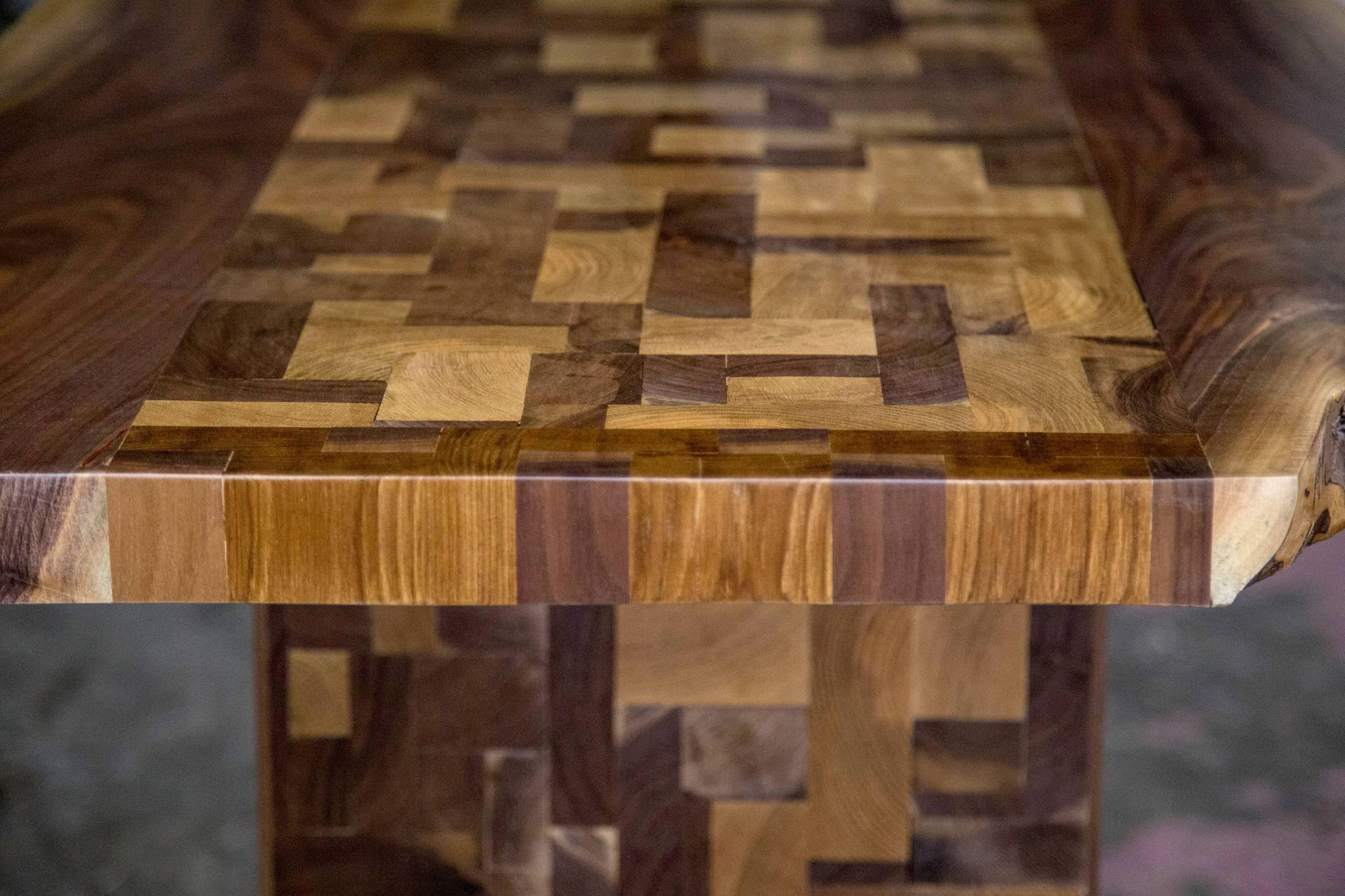 Live Edge Mosaic Table in American Black Walnut and Spalted Maple In New Condition For Sale In Brooklyn, NY