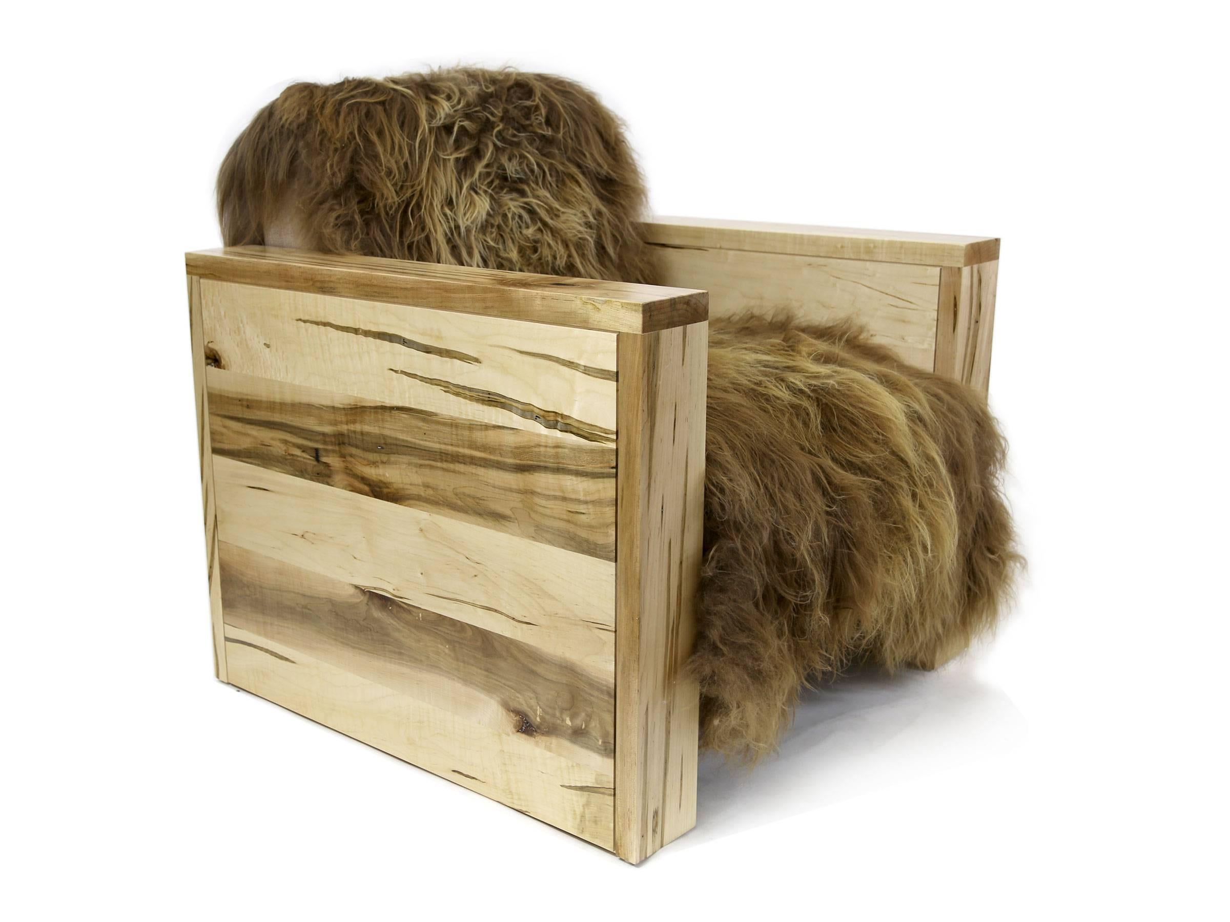 Organic Modern Sentient Joojay Armchair in Maple and Icelandic Sheepskin For Sale