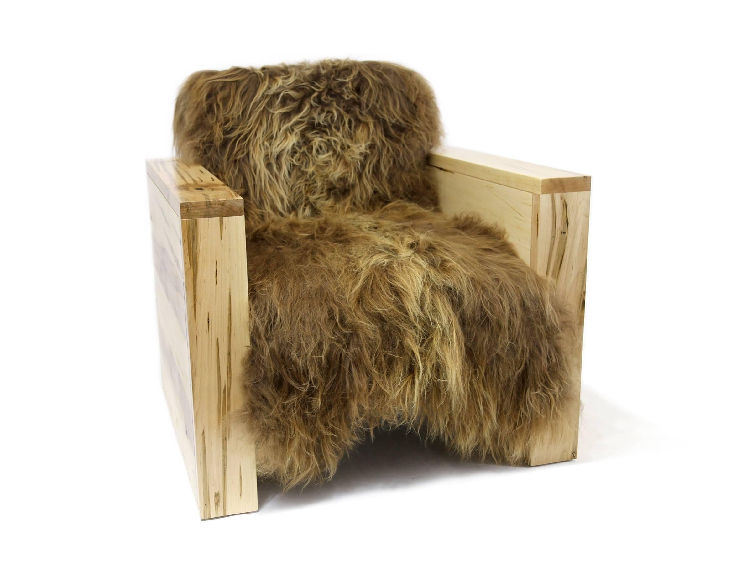 American Sentient Joojay Armchair in Maple and Icelandic Sheepskin For Sale