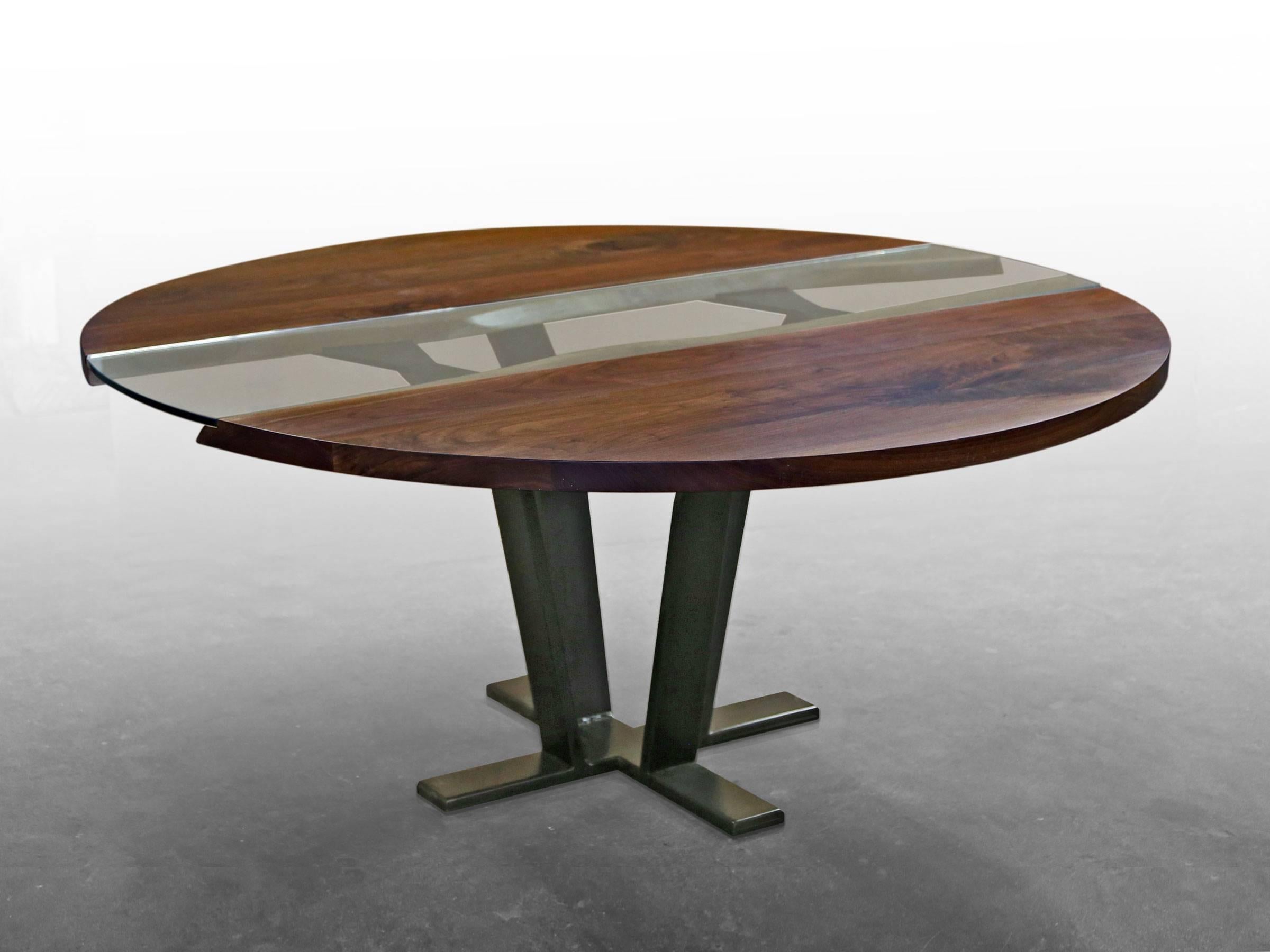 Organic Modern American Black Walnut Colorado Round Pedestal Table For Sale