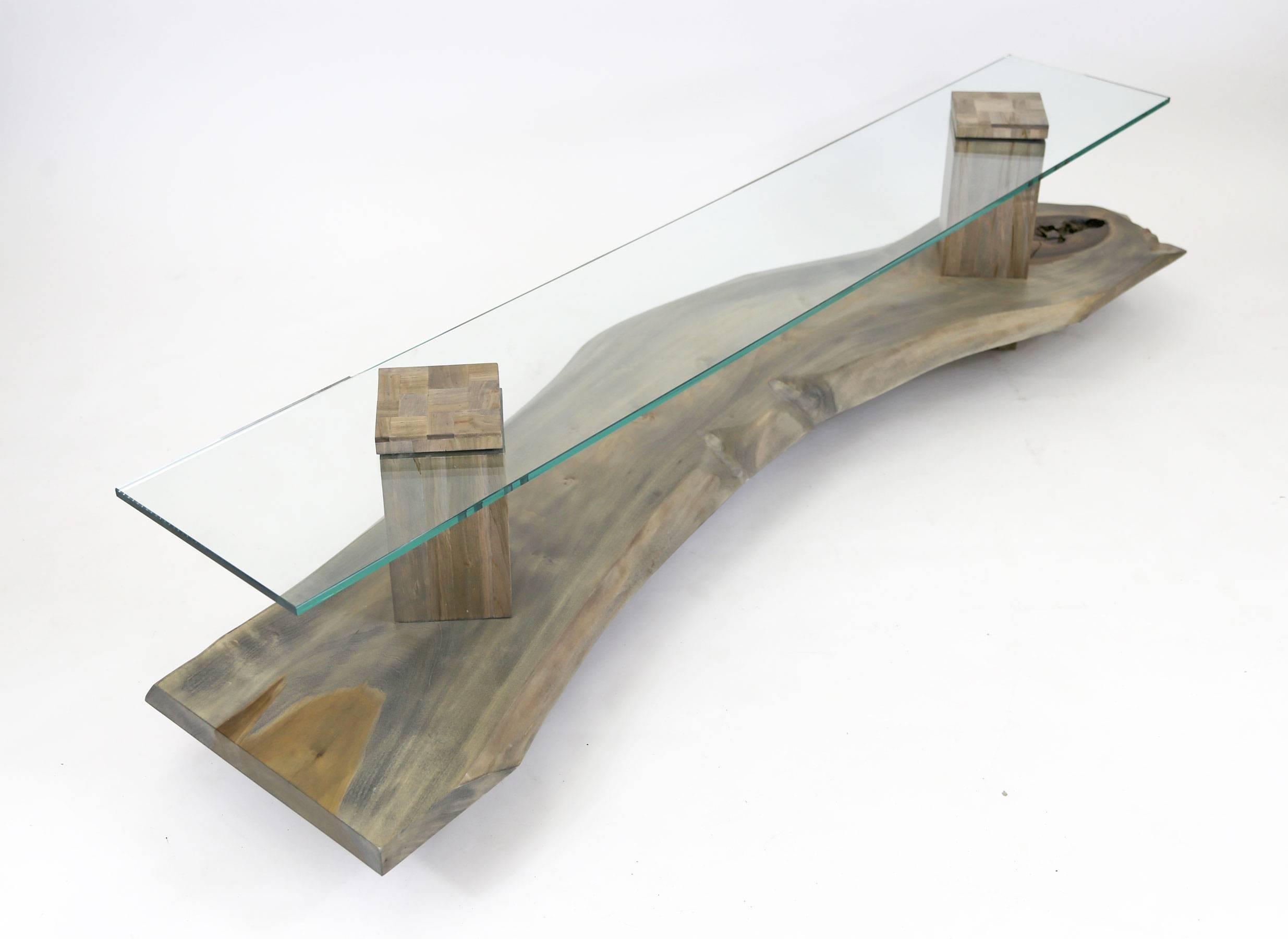 Organic Modern Sentient Maple and Glass Foothills Console in Driftwood Finish For Sale