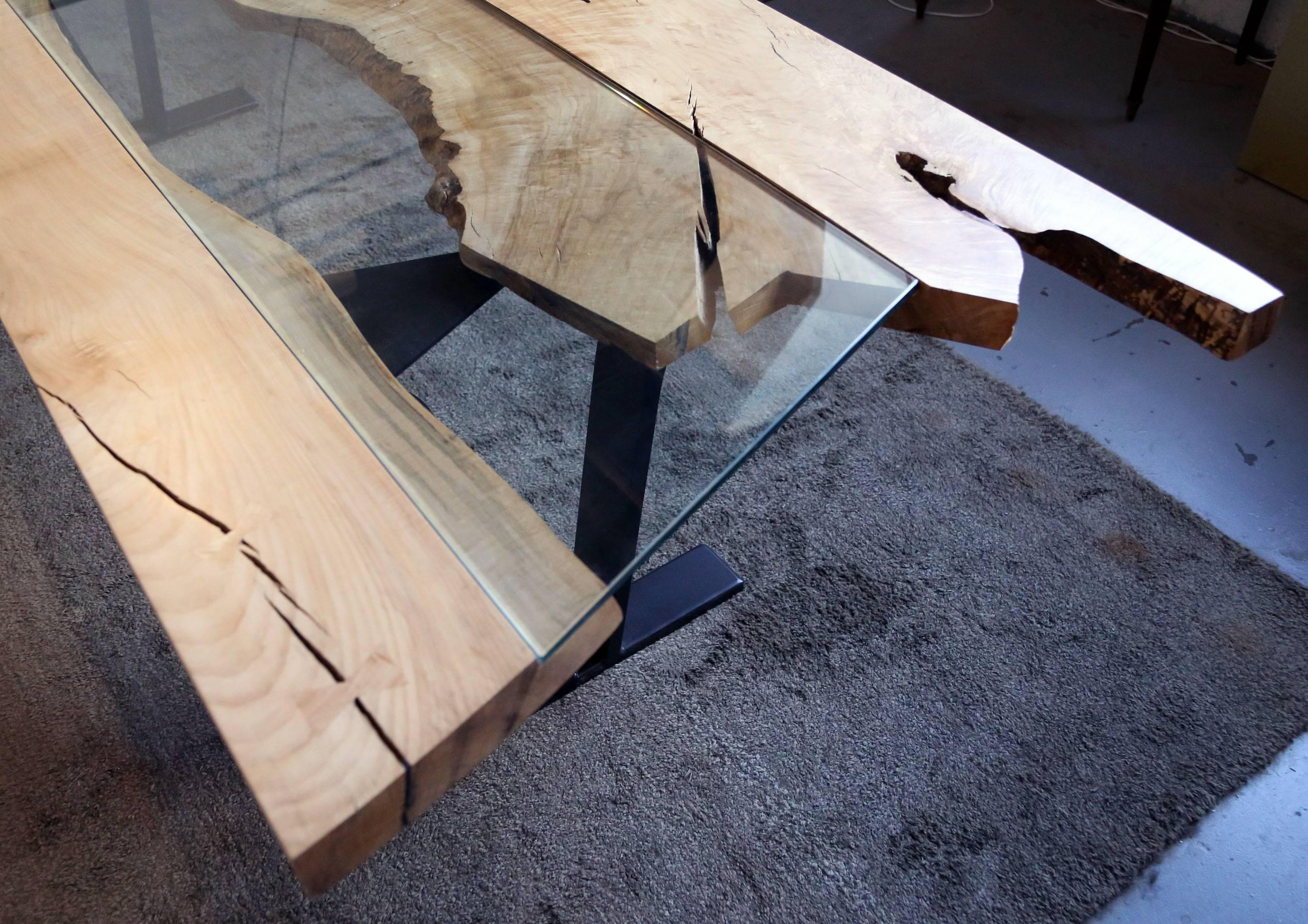 Organic Modern Sentient Colorado Table with Glass in Maple