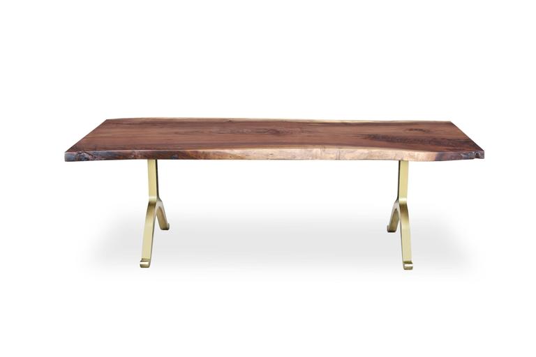 Sentient Signature Live Edge Black Walnut Slab Table Brass Live Edge Black Walnut Slab Table Brass