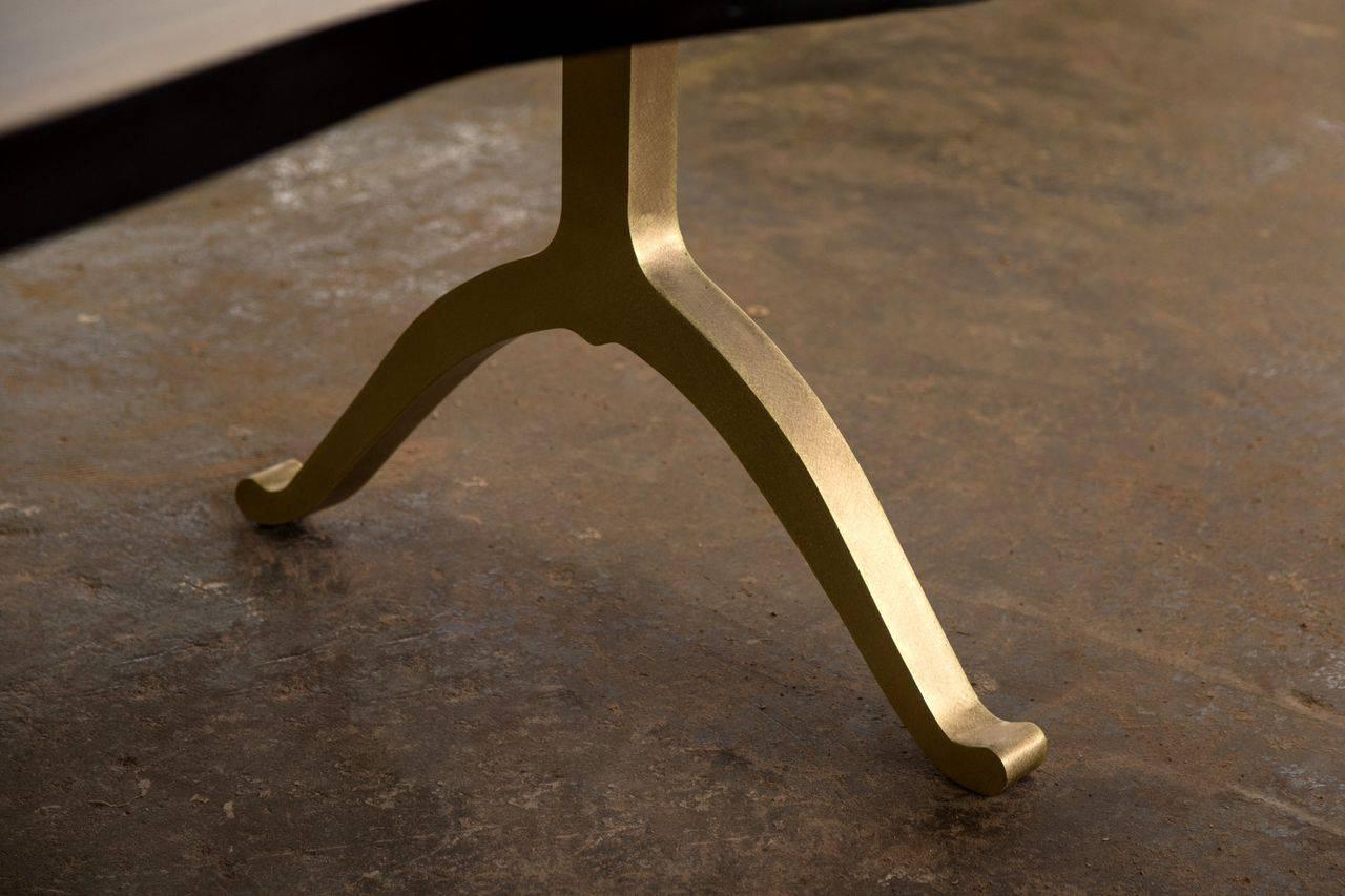 Sentient Signature Live Edge Black Walnut Slab Table Brass Wishbone Legs In New Condition For Sale In Brooklyn, NY