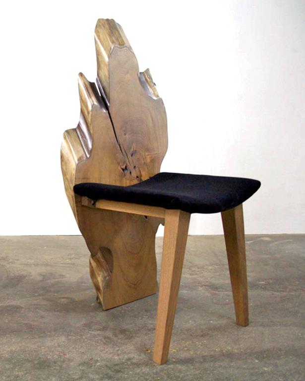 Sentient Locust Accent Chair With Black Wool Upholstery Live Edge Hardwood Slab